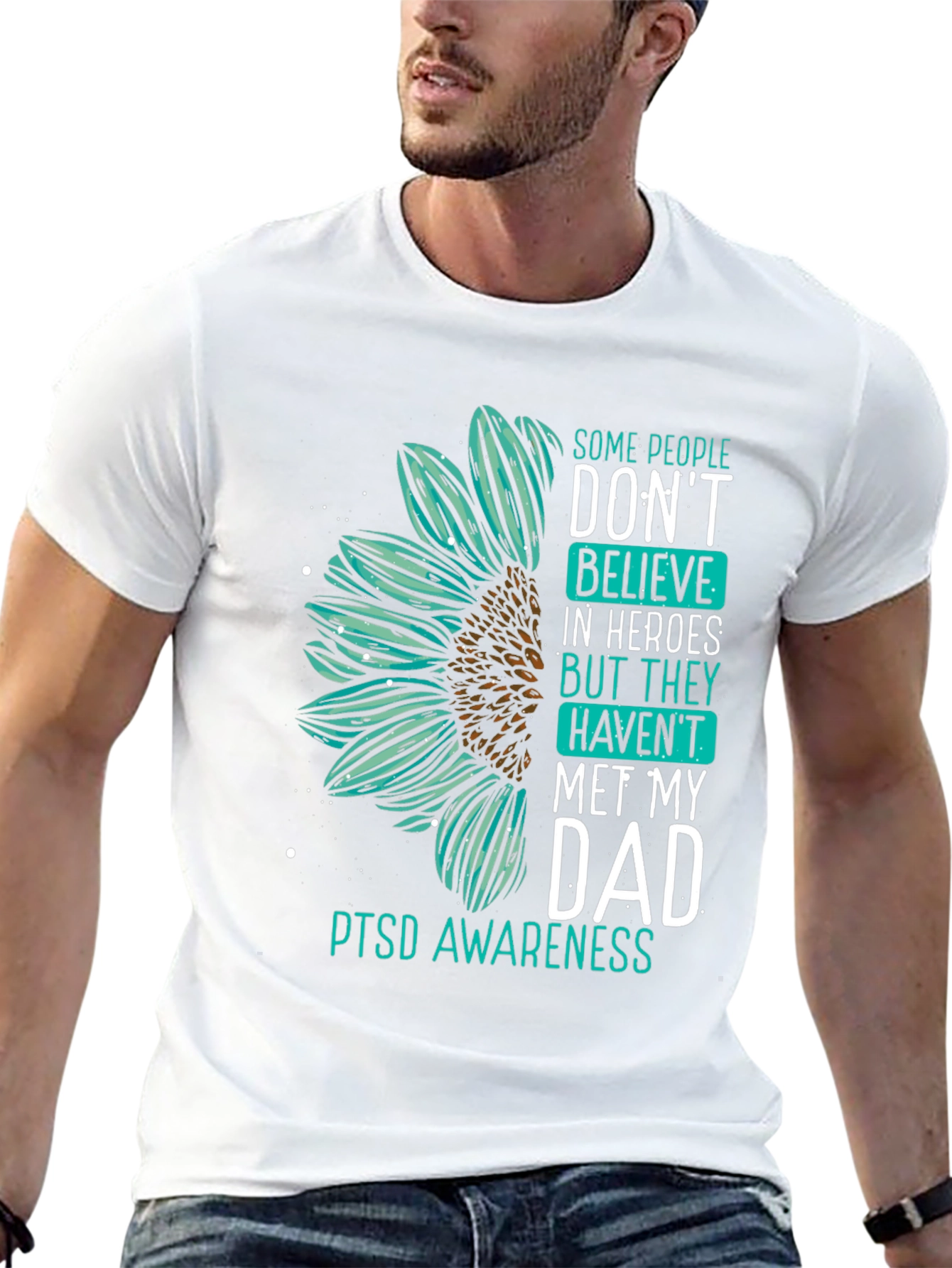PTSD Awareness T-Shirt: Hero Dad Sunflower Design
