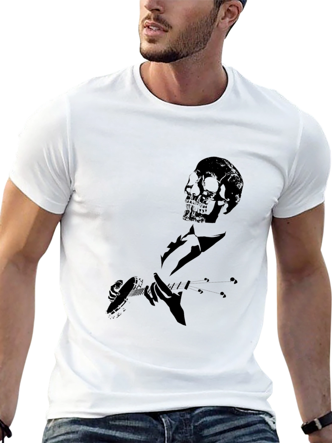 Skull Guitarist Graphic Tee - Mens Black T-Shirt