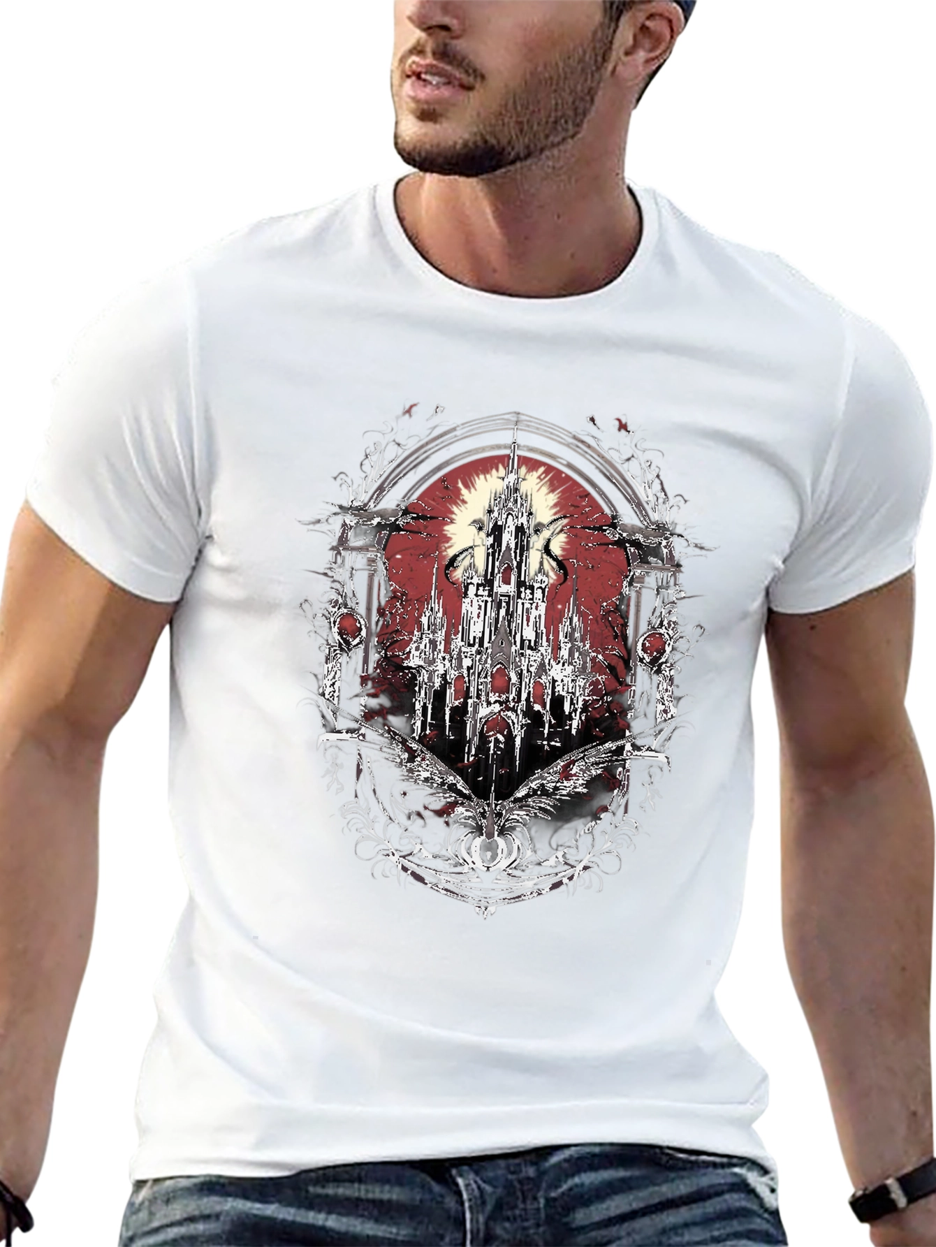 Gothic Castle T-Shirt - Dark Fantasy Design