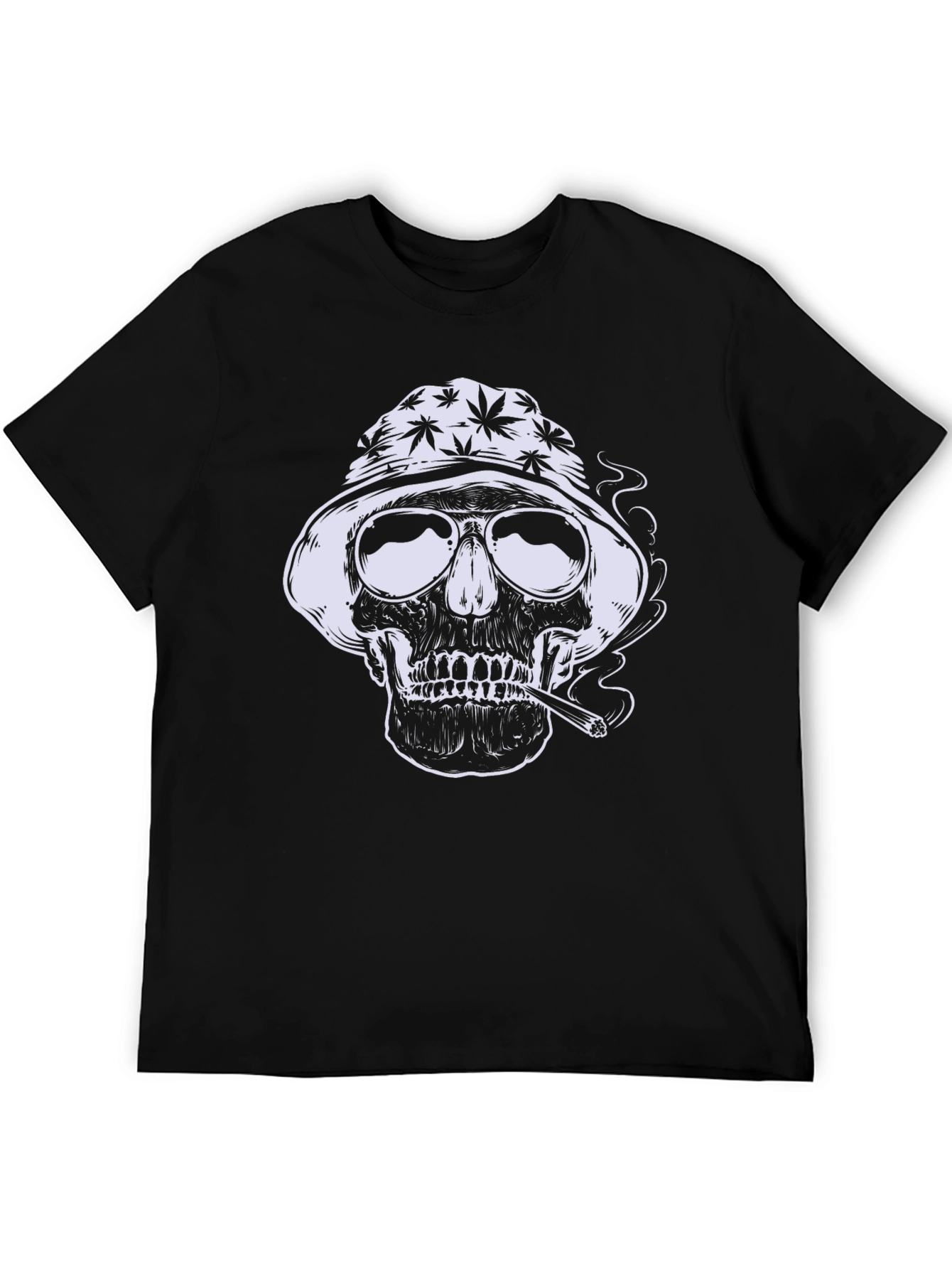 Skull Smoking Weed Graphic Tee - Black
