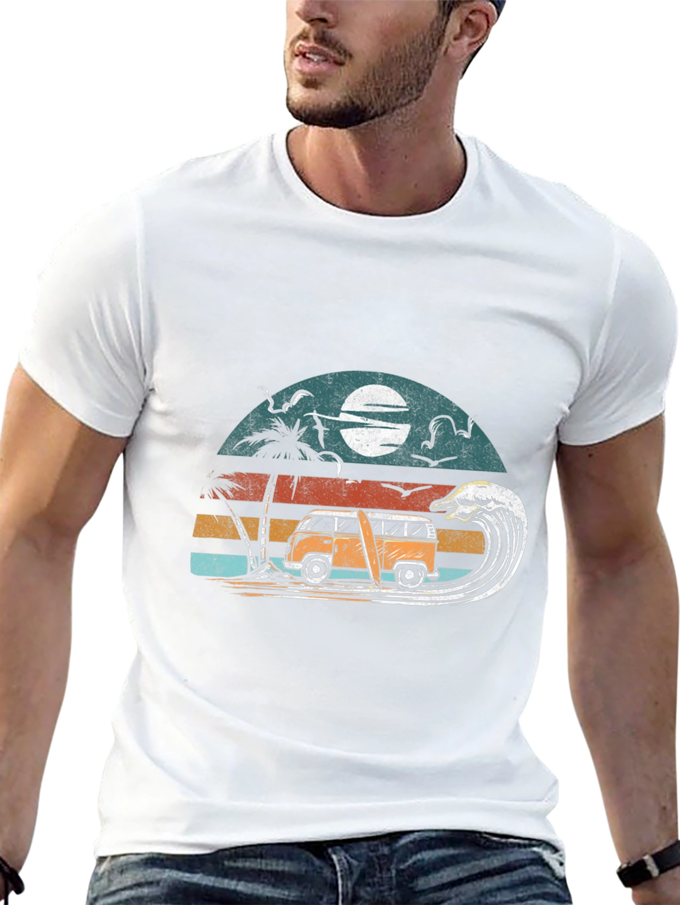 Retro Surf Van Tee - Black Cotton Graphic T-Shirt