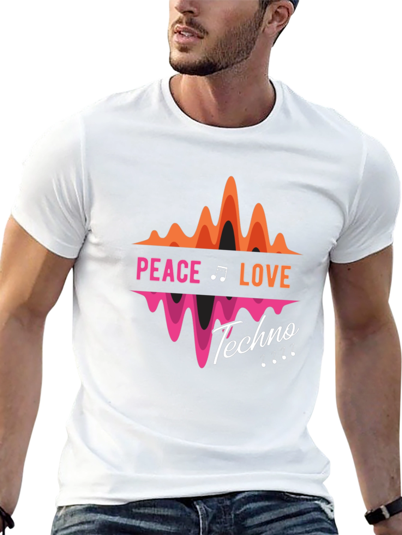 Peace Love Techno Black Graphic T-Shirt