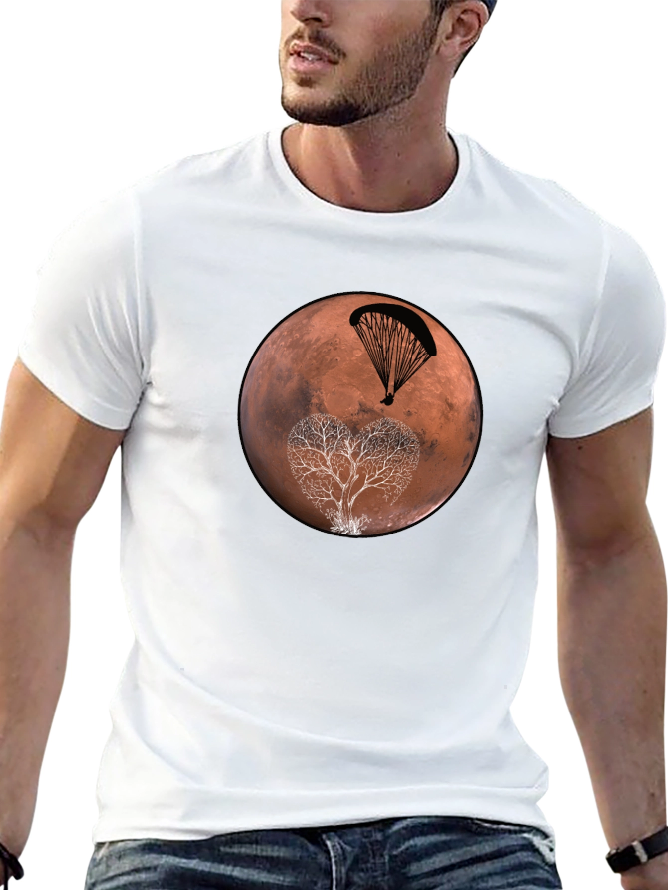 Mars Paragliding Heart Tree Black T-Shirt