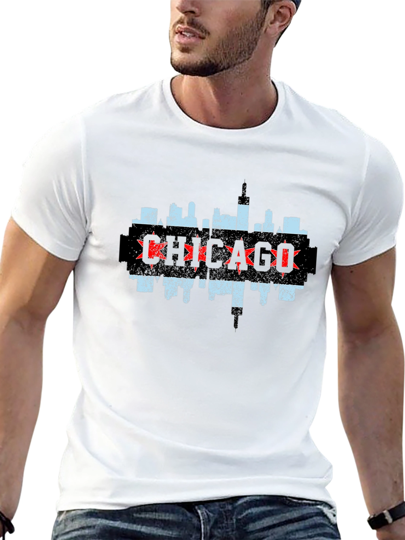Chicago Skyline Graphic Tee - Black Cotton T-Shirt