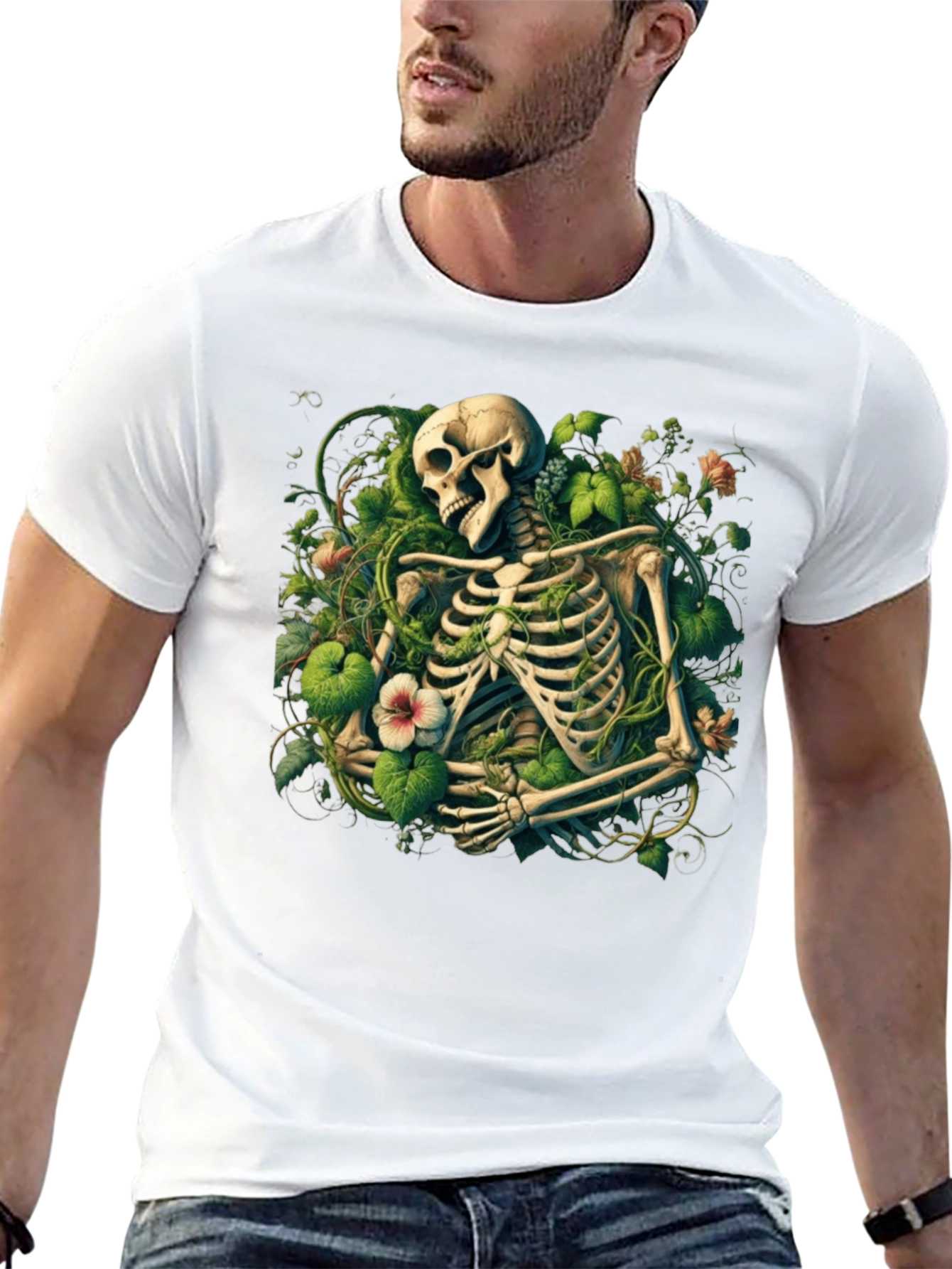 Floral Skeleton Graphic Tee - Black