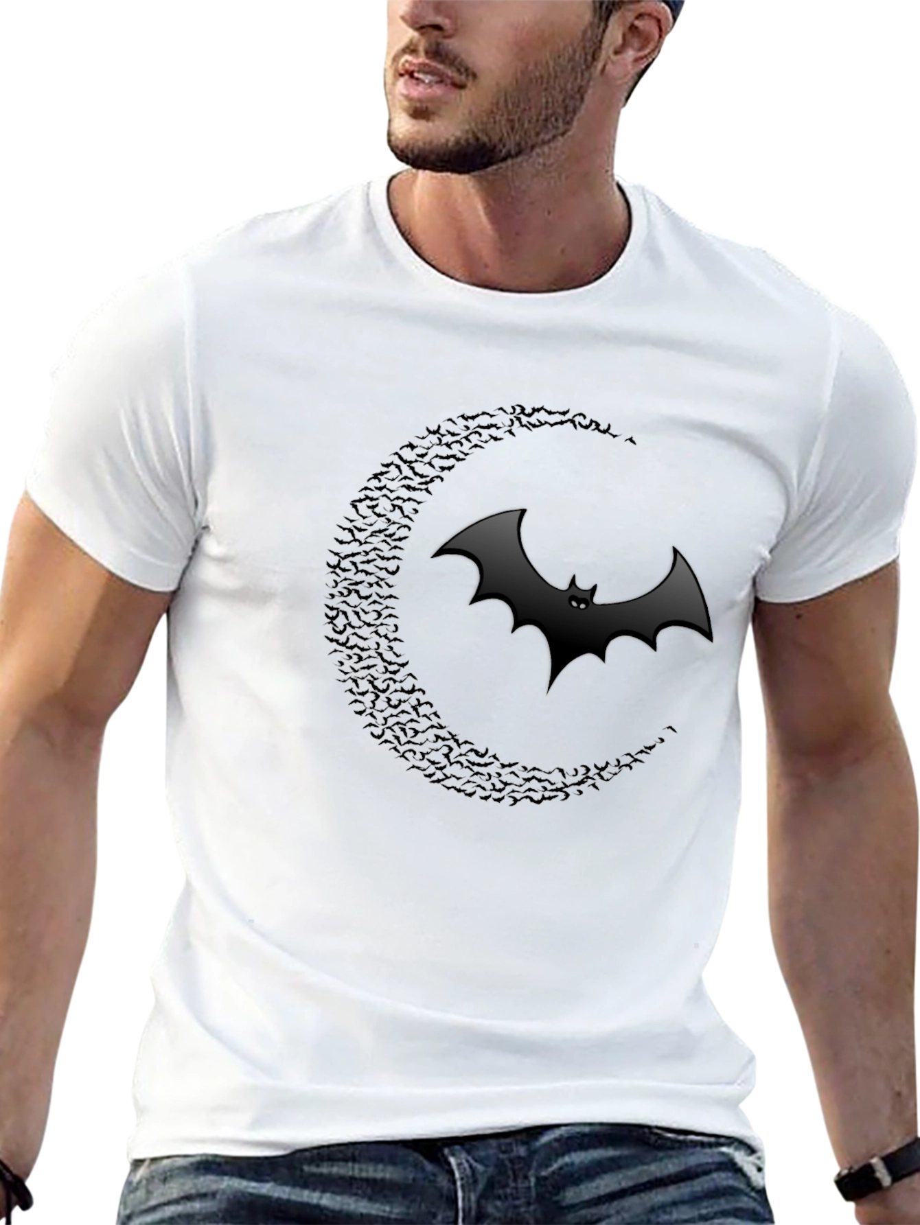Bat Moon Graphic T-Shirt - Classic Black Cotton Tee