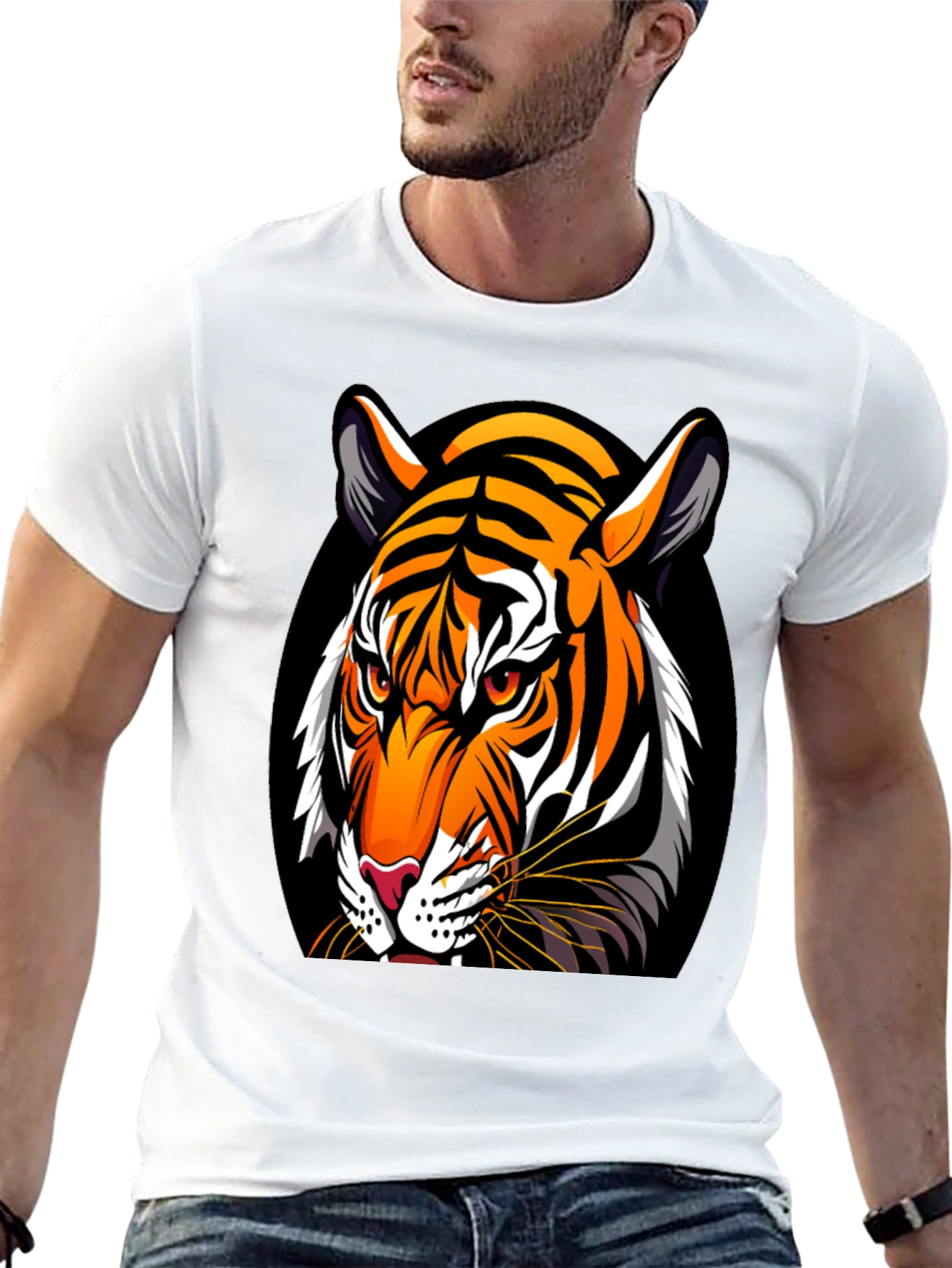 Bold Tiger Graphic Tee - Premium Black Cotton