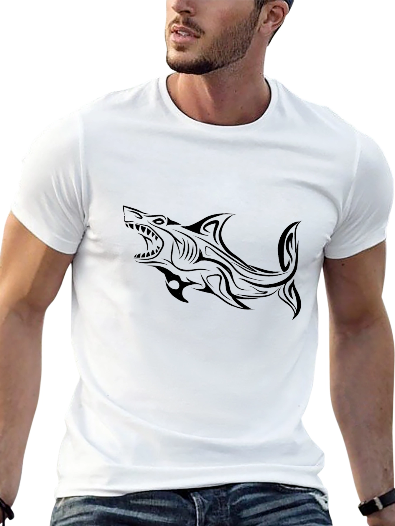 Tribal Shark Graphic Black Tee