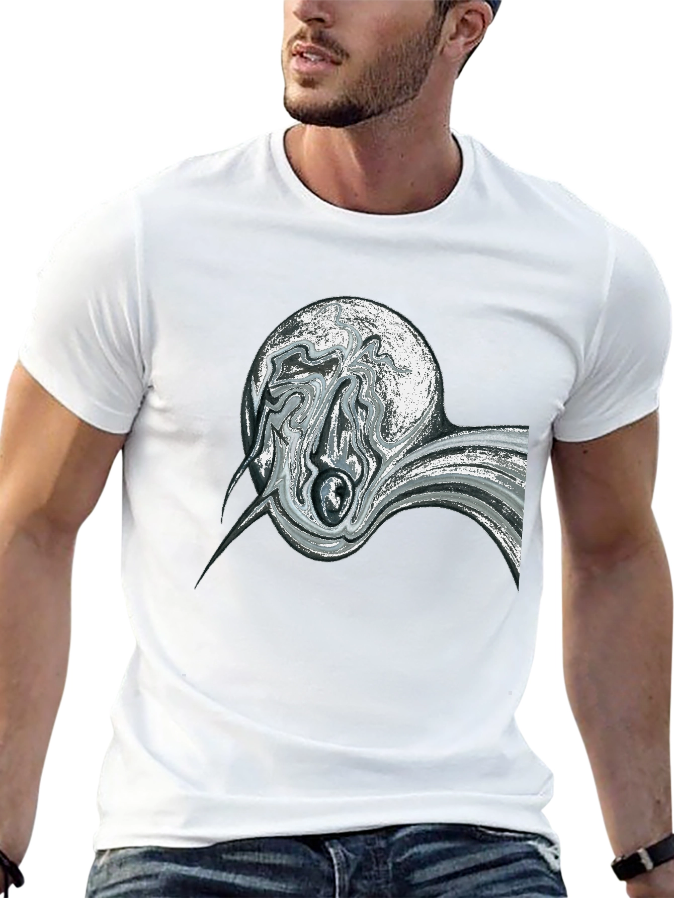 Abstract Swirl Graphic Black Tee