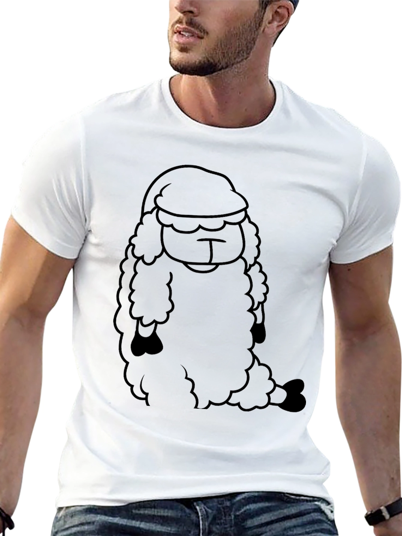 Funny Sheep in Hat Black T-Shirt
