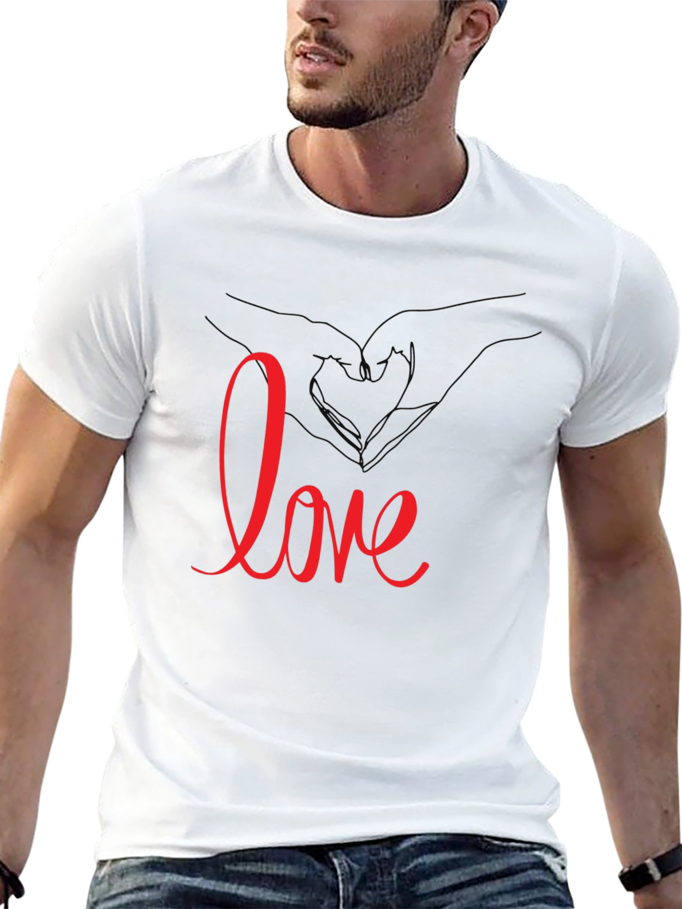 Love Heart Hands Graphic Tee - Black Casual T-Shirt