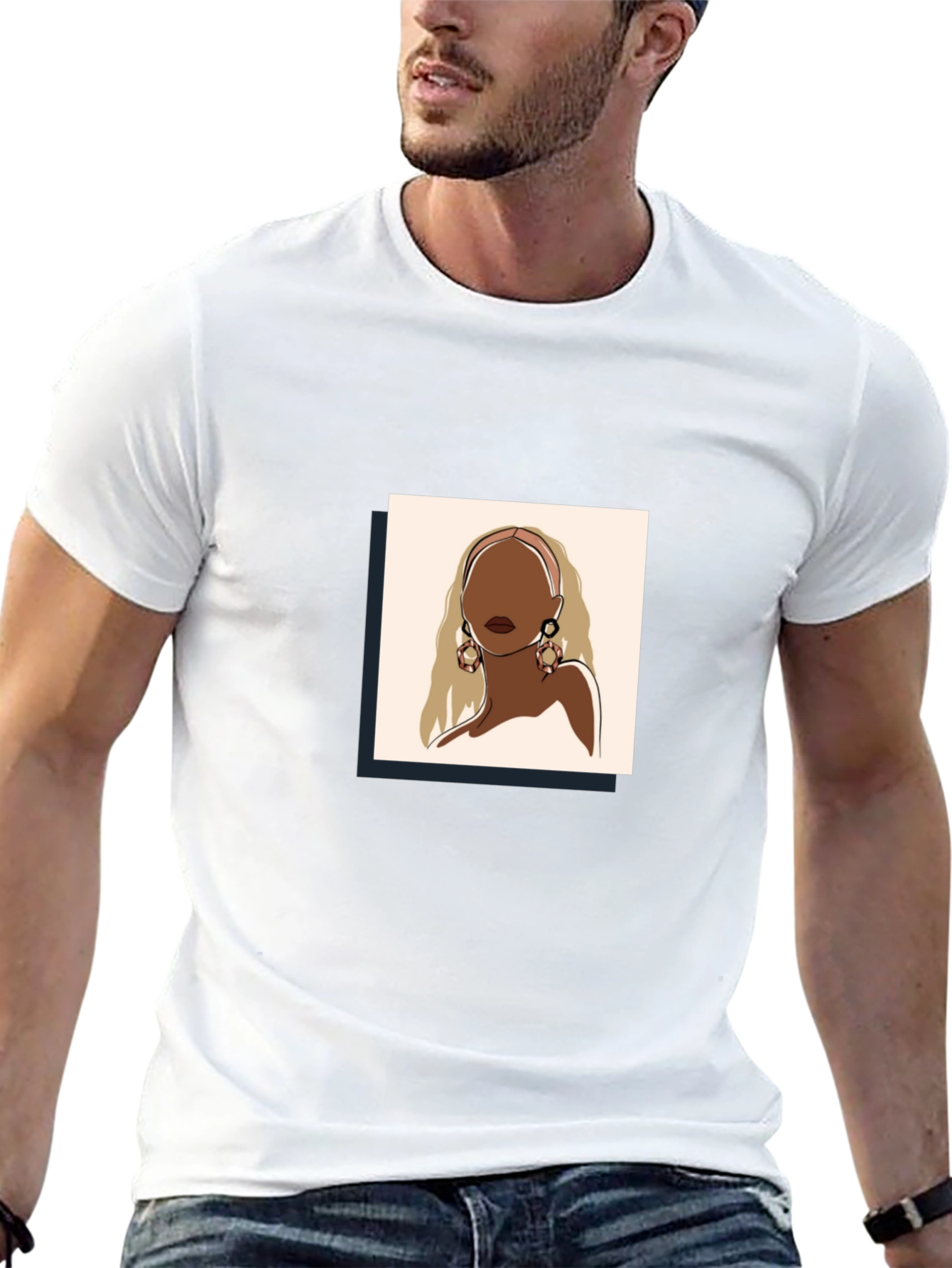 Abstract Woman Graphic Tee - Black Cotton Blend
