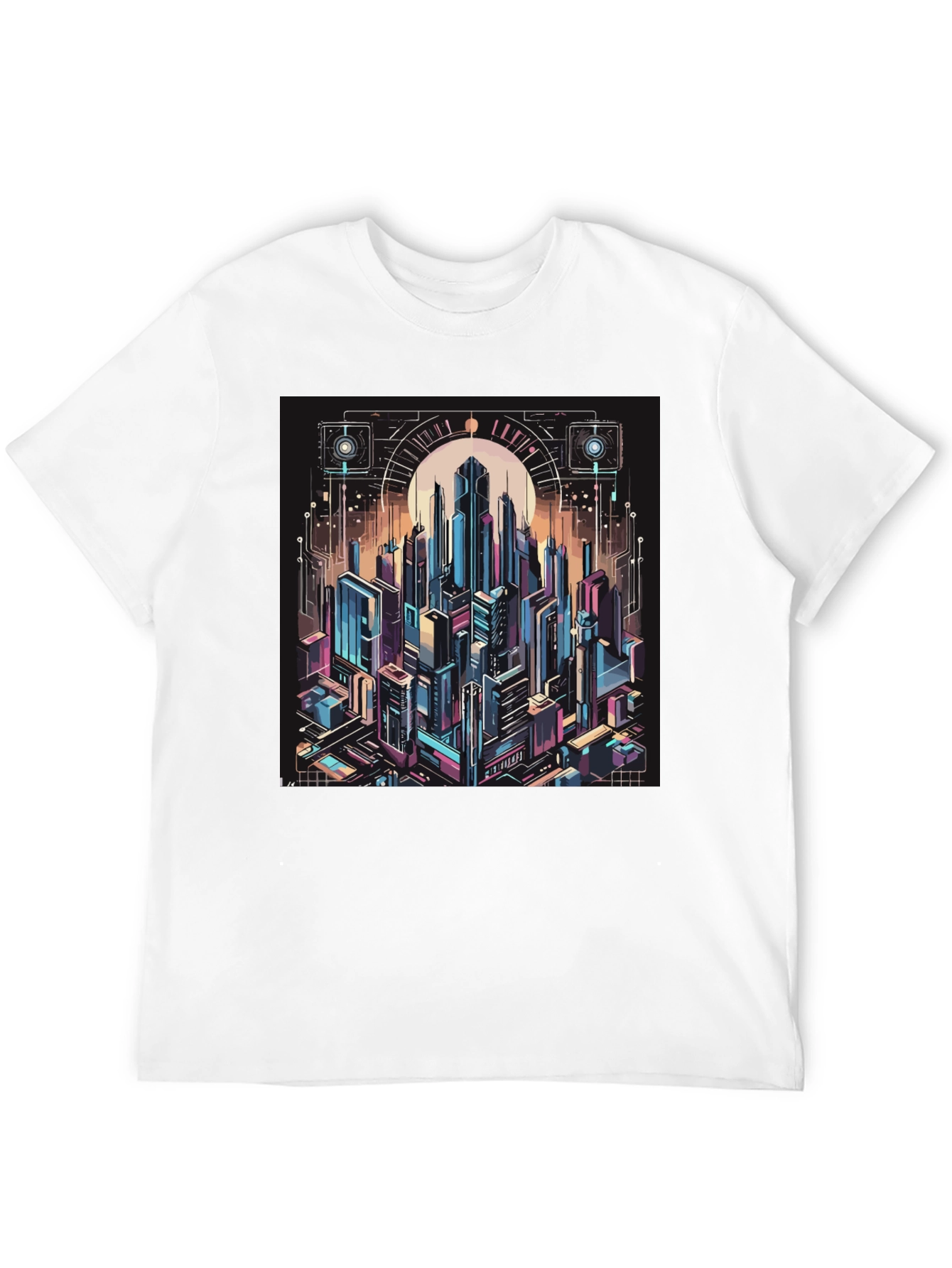 Cyberpunk Cityscape Graphic Tee - Black
