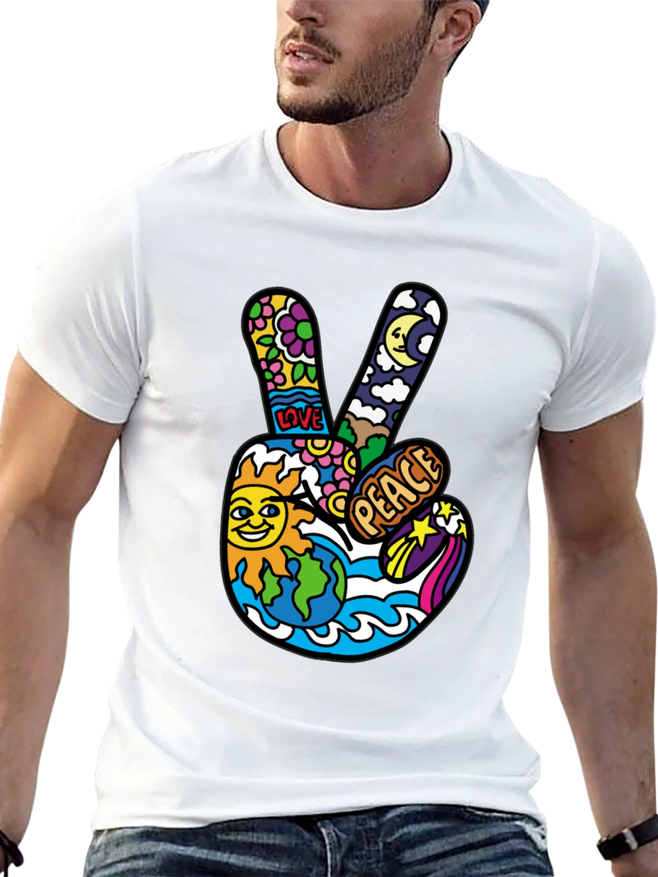 Hippie Peace Sign Graphic Tee - Retro Vibe