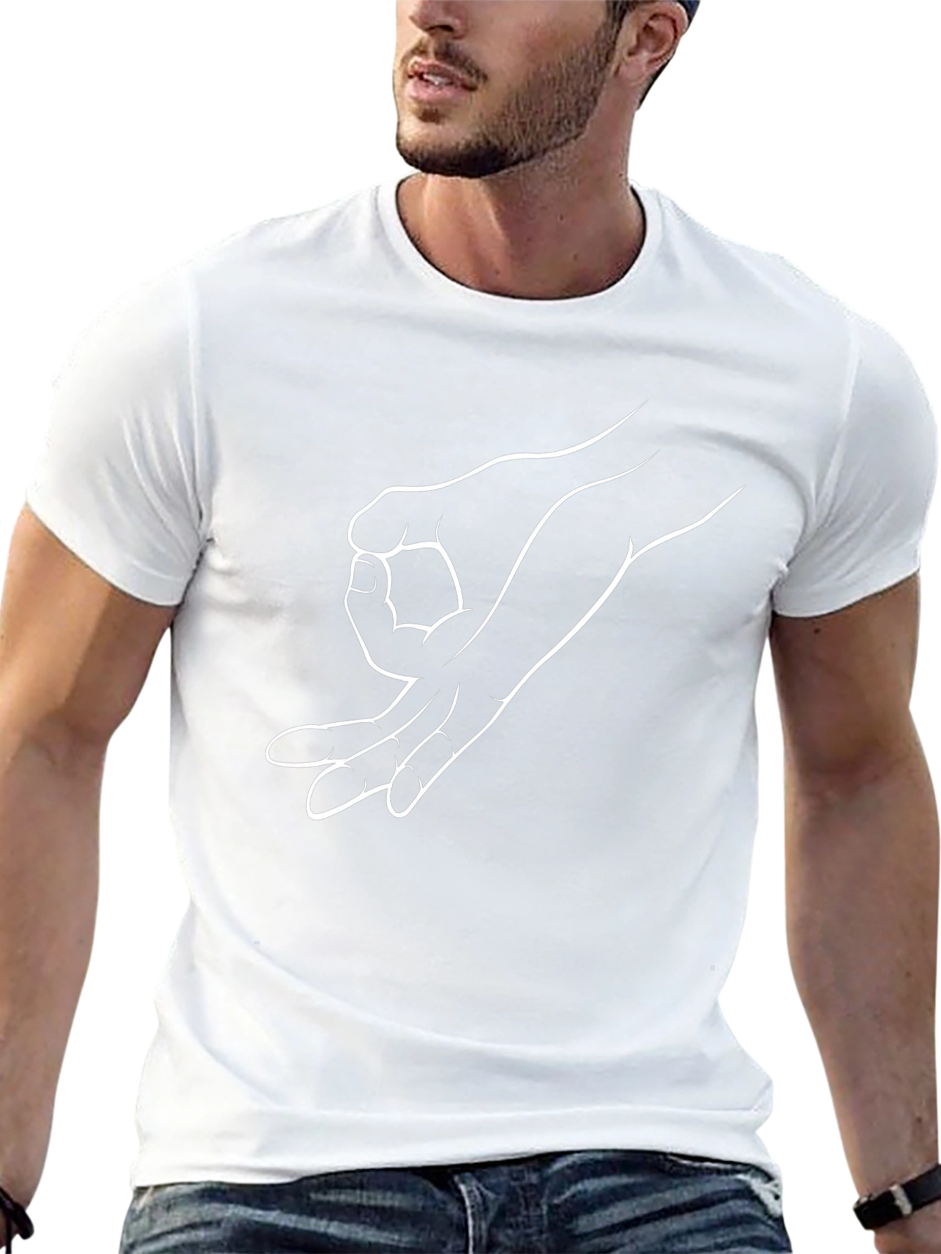 Black T-Shirt with Circle Game Hand Graphic