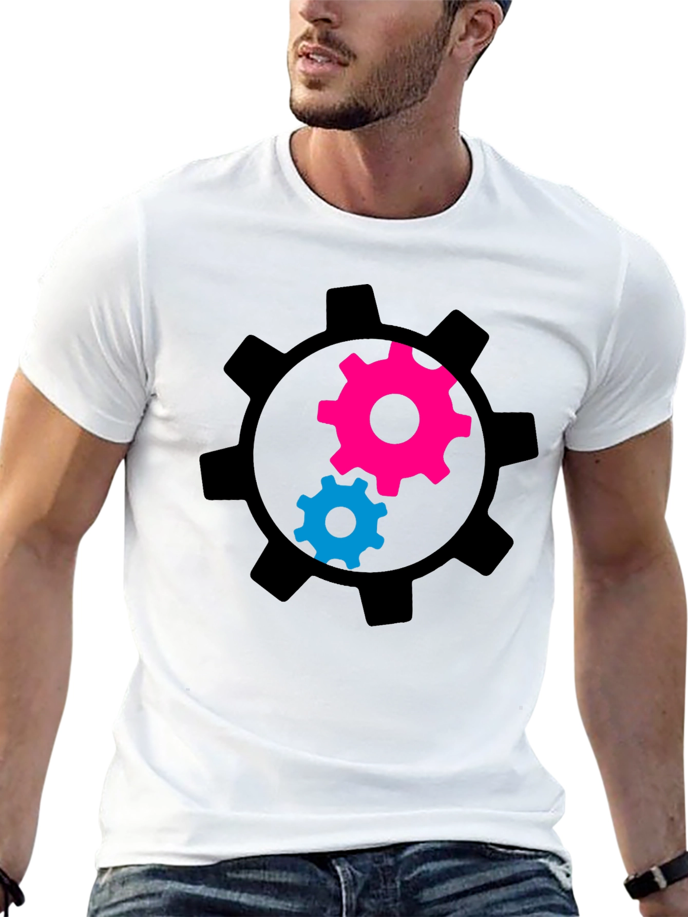 Gear Graphic Tee - Black Cotton Blend T-Shirt
