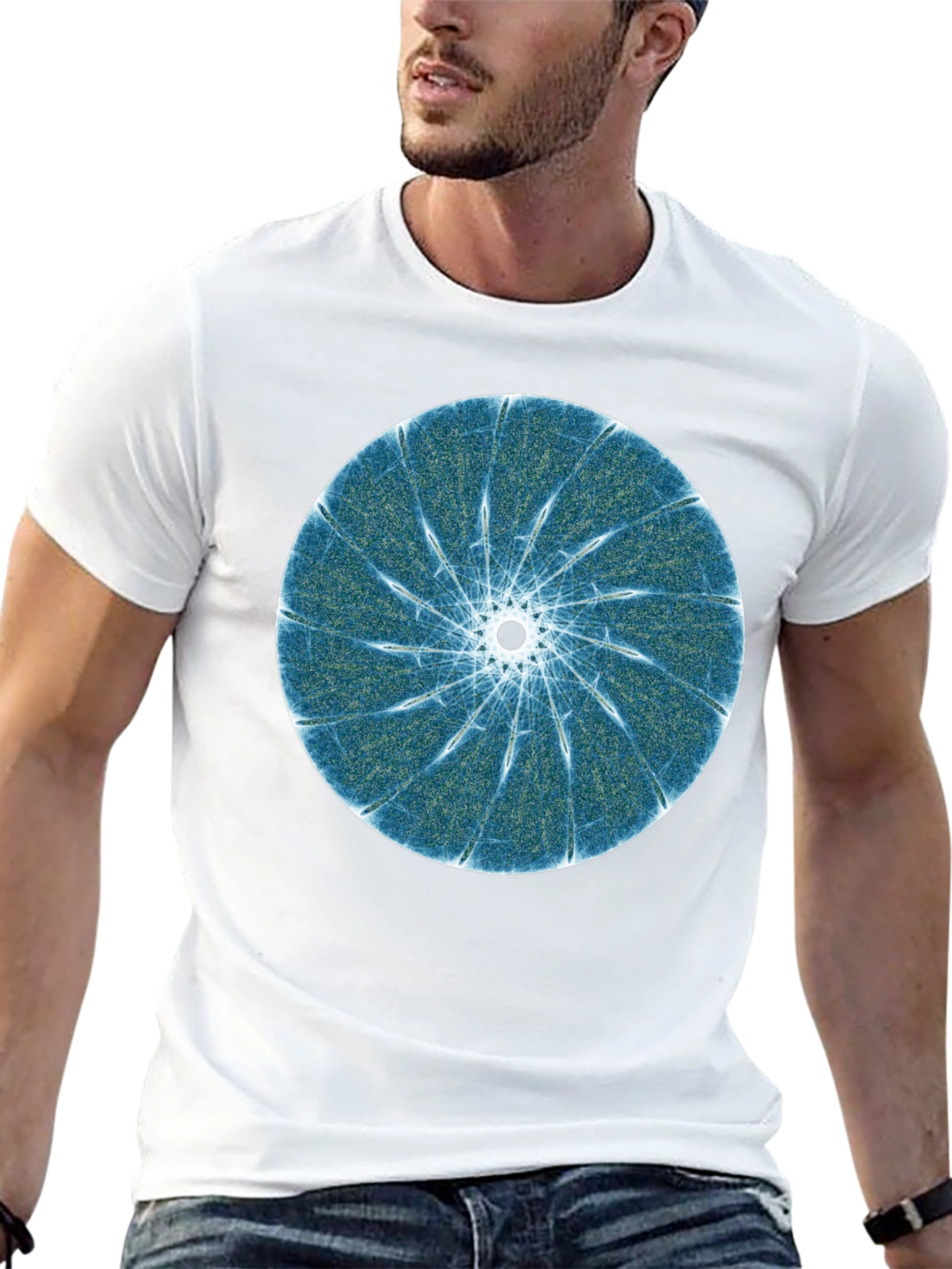 Abstract Fractal Print Black T-Shirt