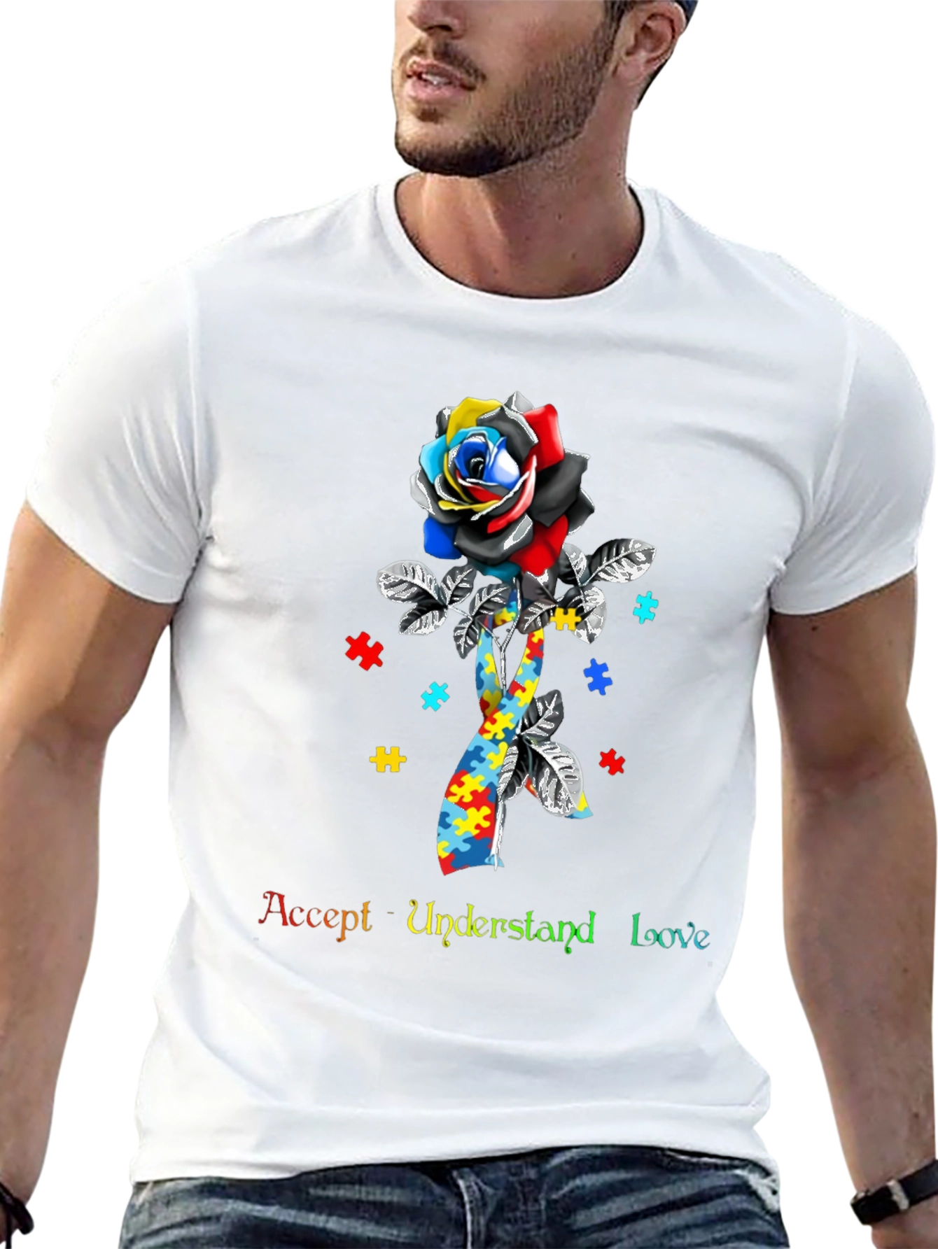 Autism Awareness Rose T-Shirt - Accept Understand Love