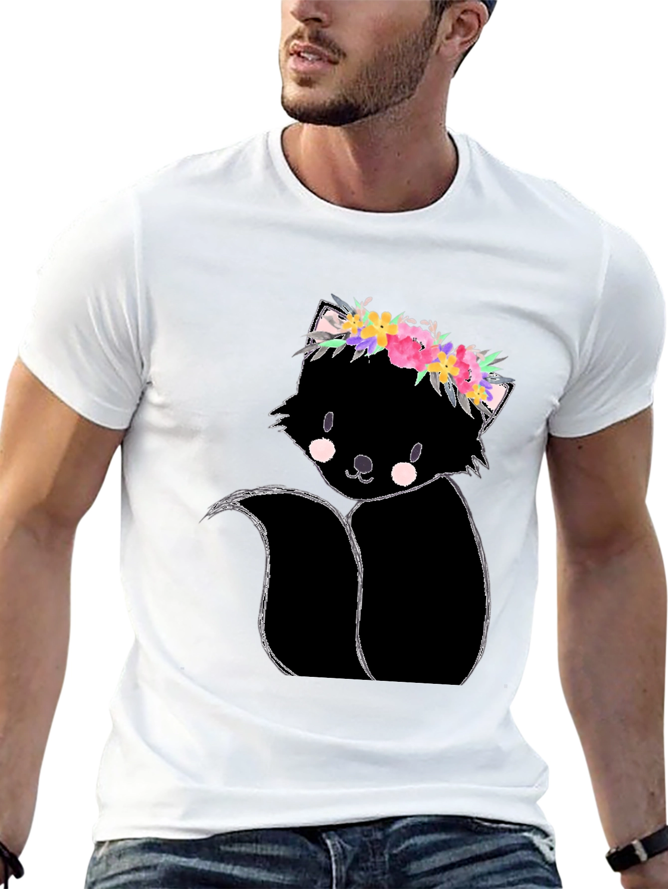 Floral Skunk Graphic Tee - Unisex Black T-Shirt