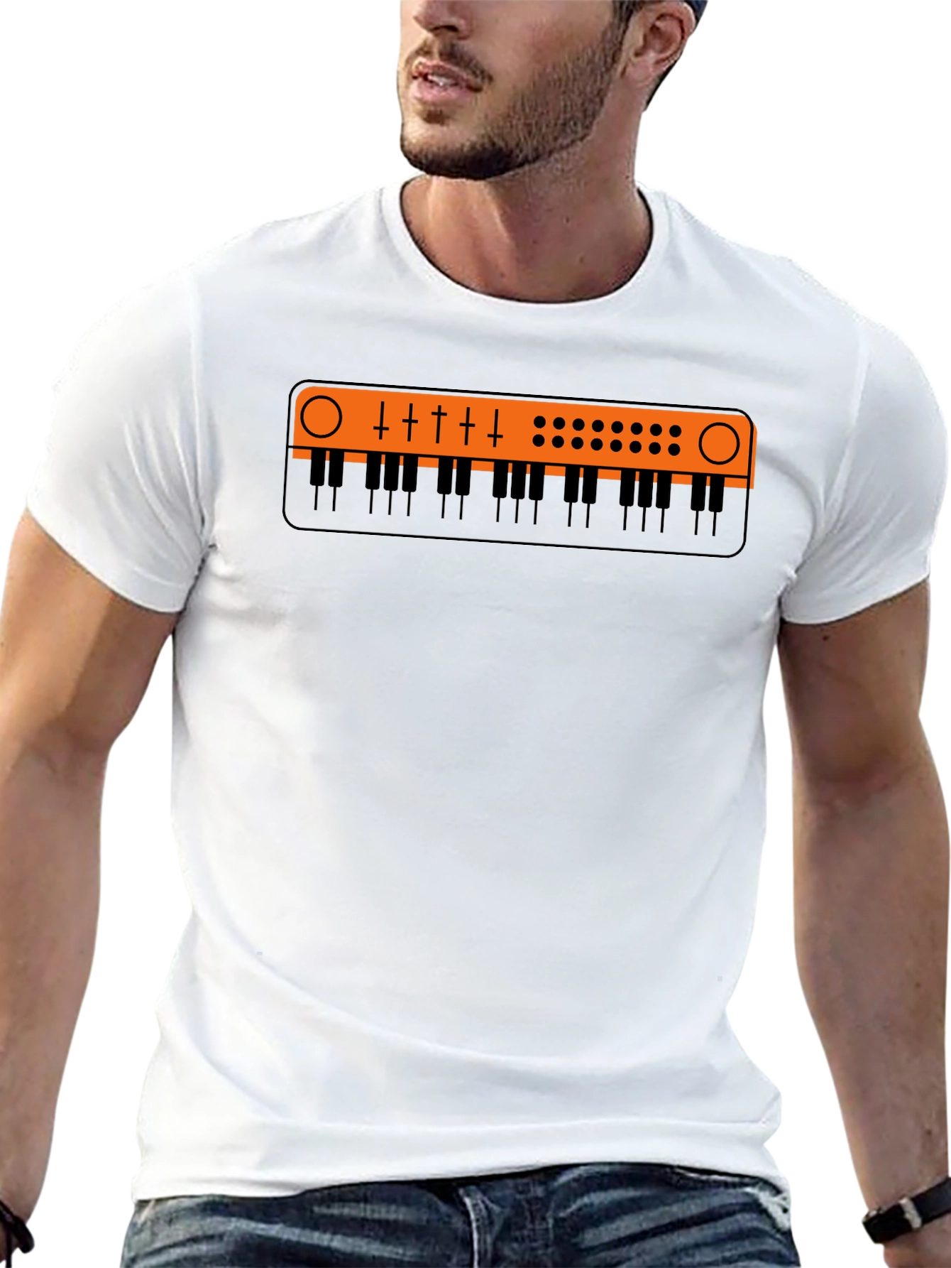 Synth Keyboard Graphic Tee - Retro Music Shirt