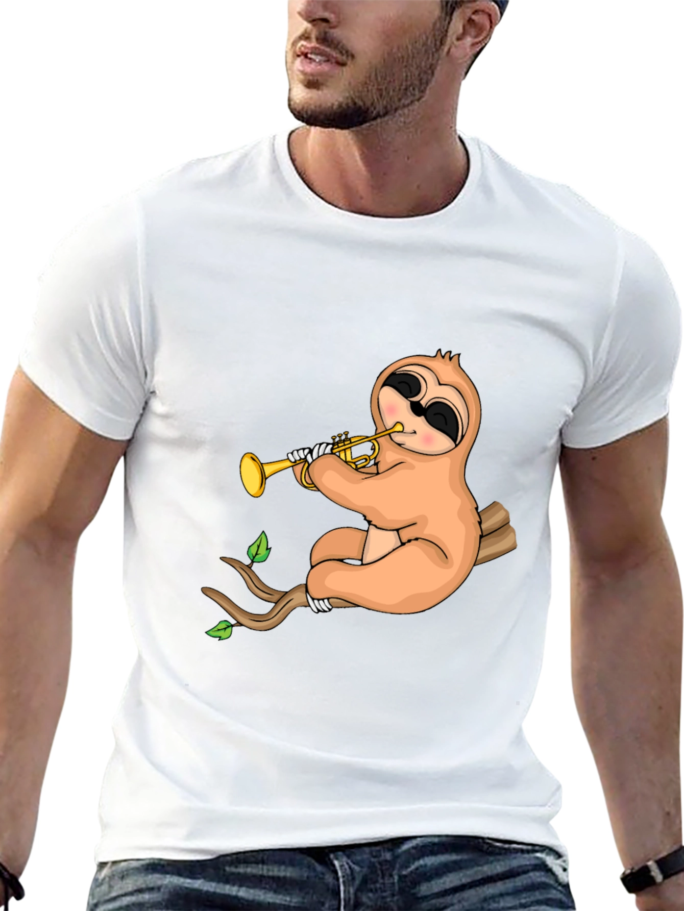 Sloth Trumpet Black T-Shirt - Funny Music Tee