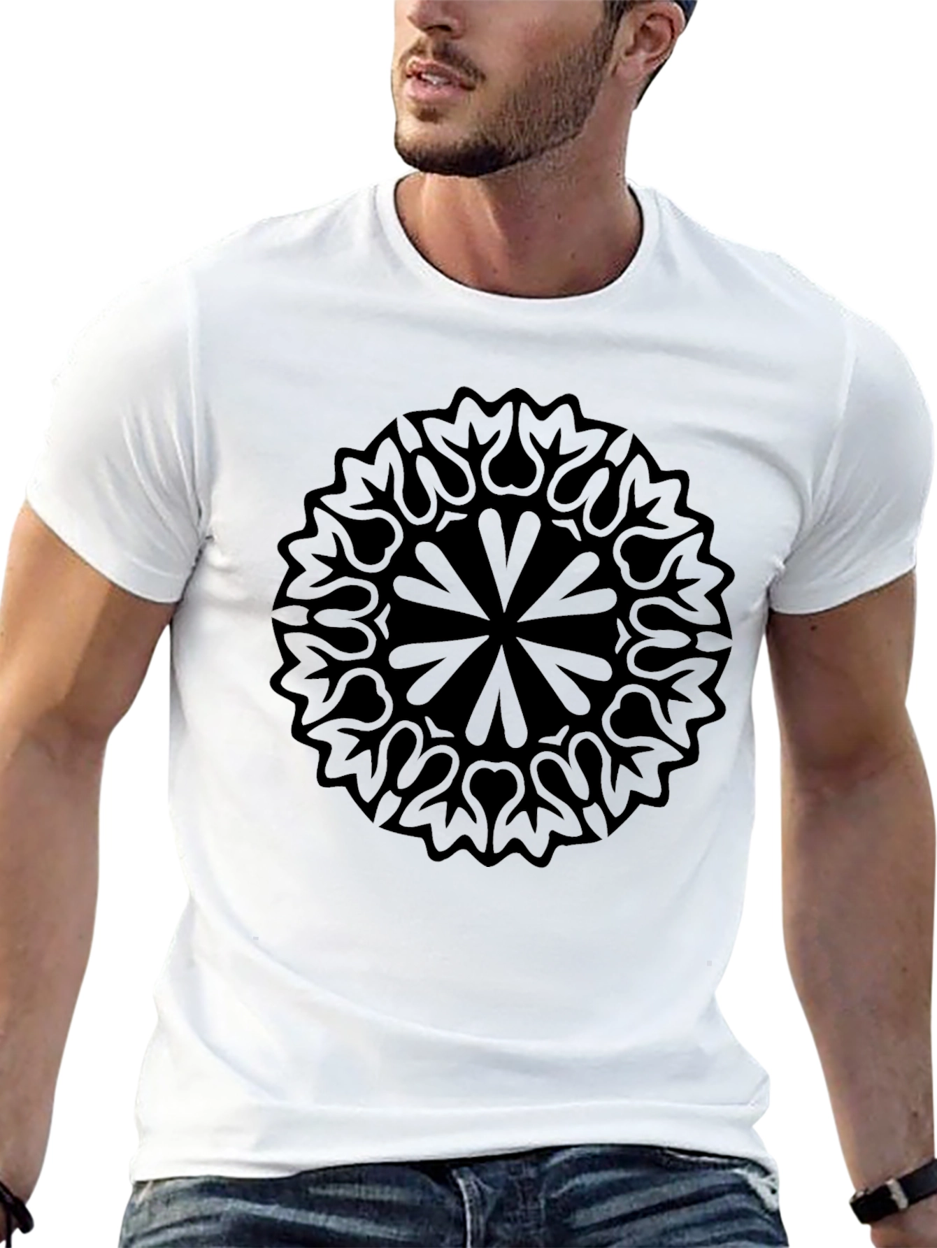 Black Mandala Graphic Print Mens T-Shirt