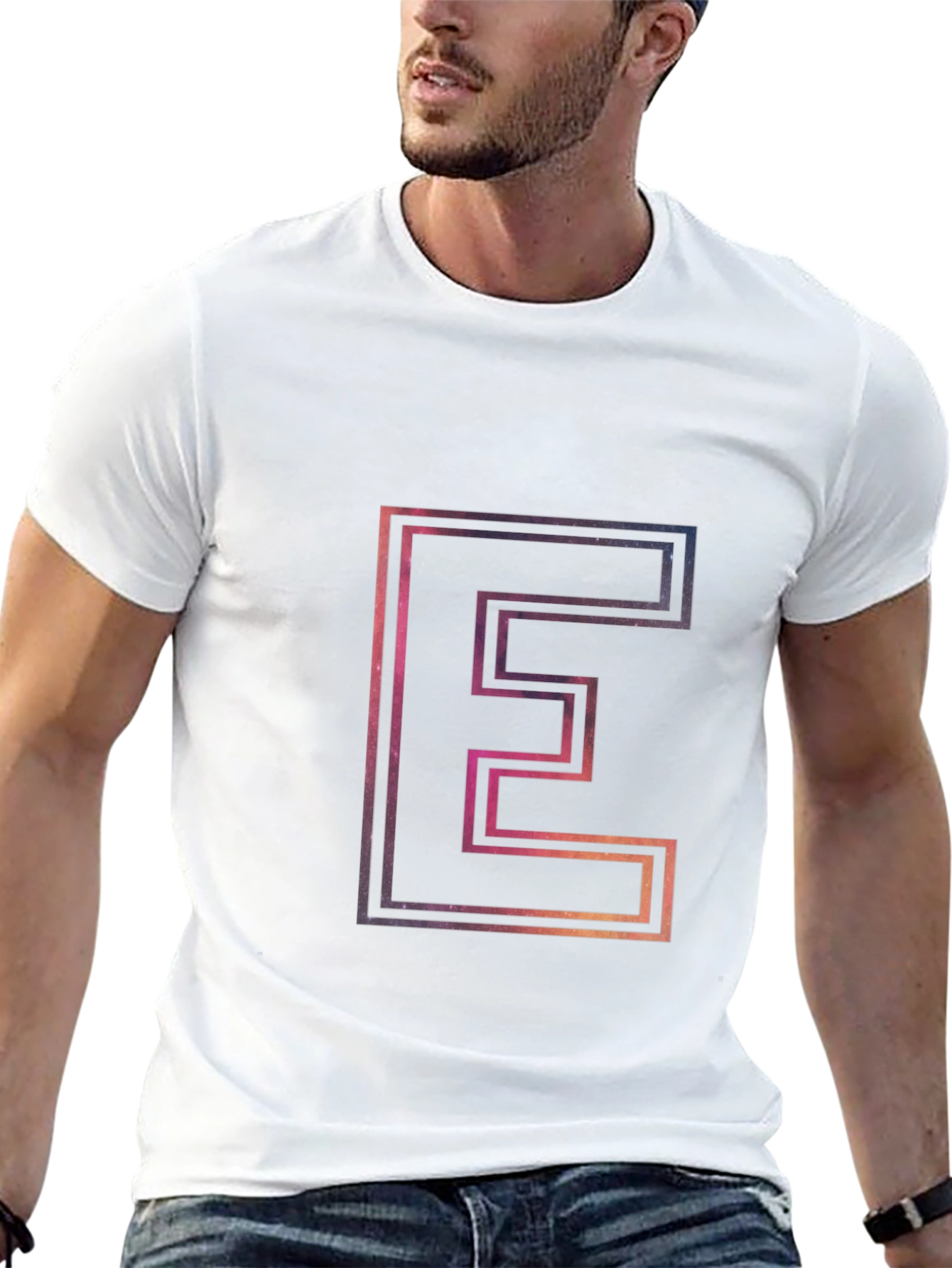 Letter E Outline Galaxy Fill T-Shirt
