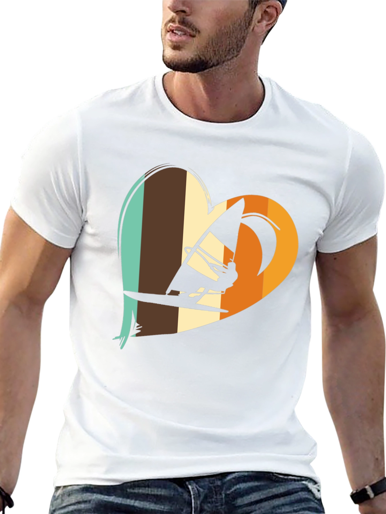Windsurfing Heart Graphic Tee - Black Cotton T-Shirt
