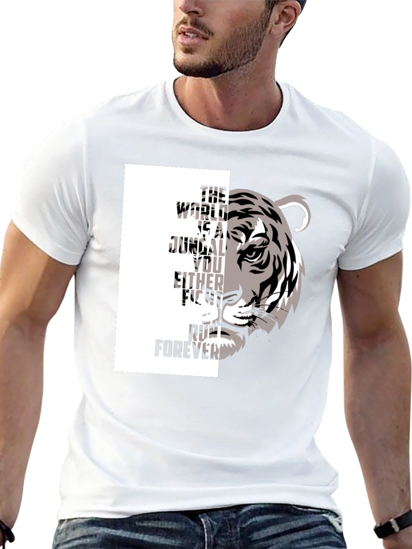 Tiger Graphic Print Crew Neck T-Shirt