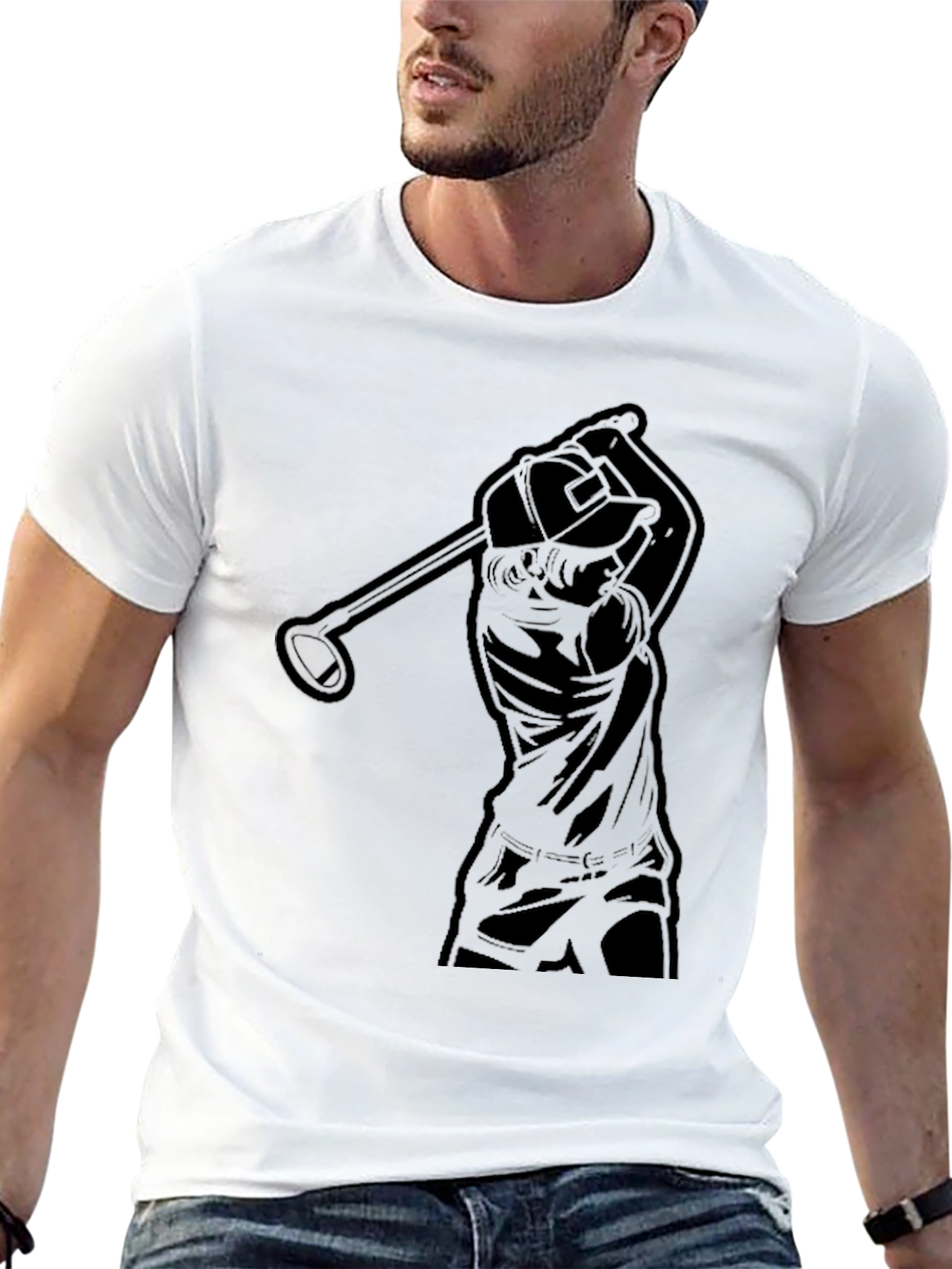 Golfer Silhouette Graphic Tee - Black Cotton