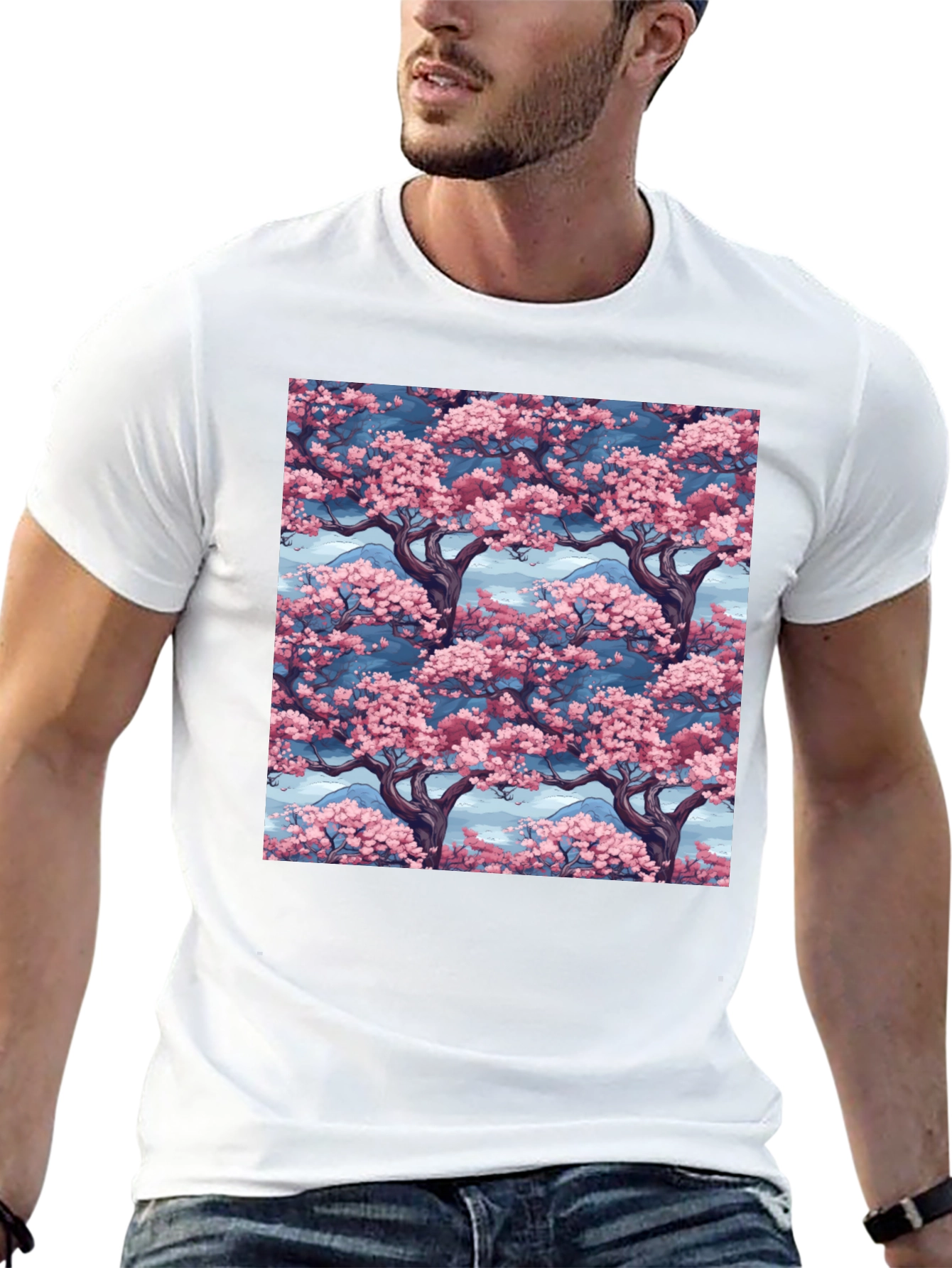 Sakura Tree Print Black T-Shirt