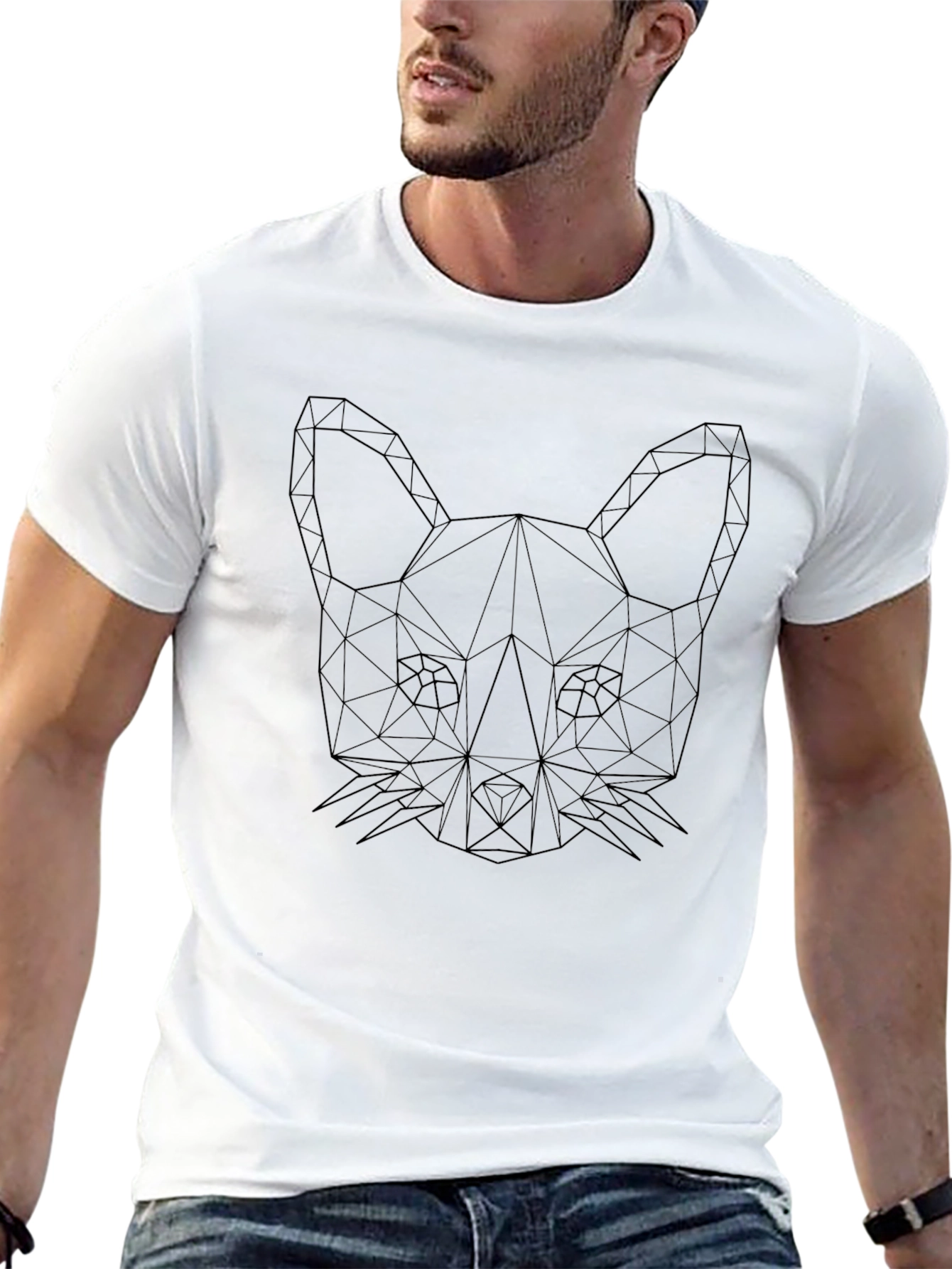 Geometric Fox Graphic Black T-Shirt