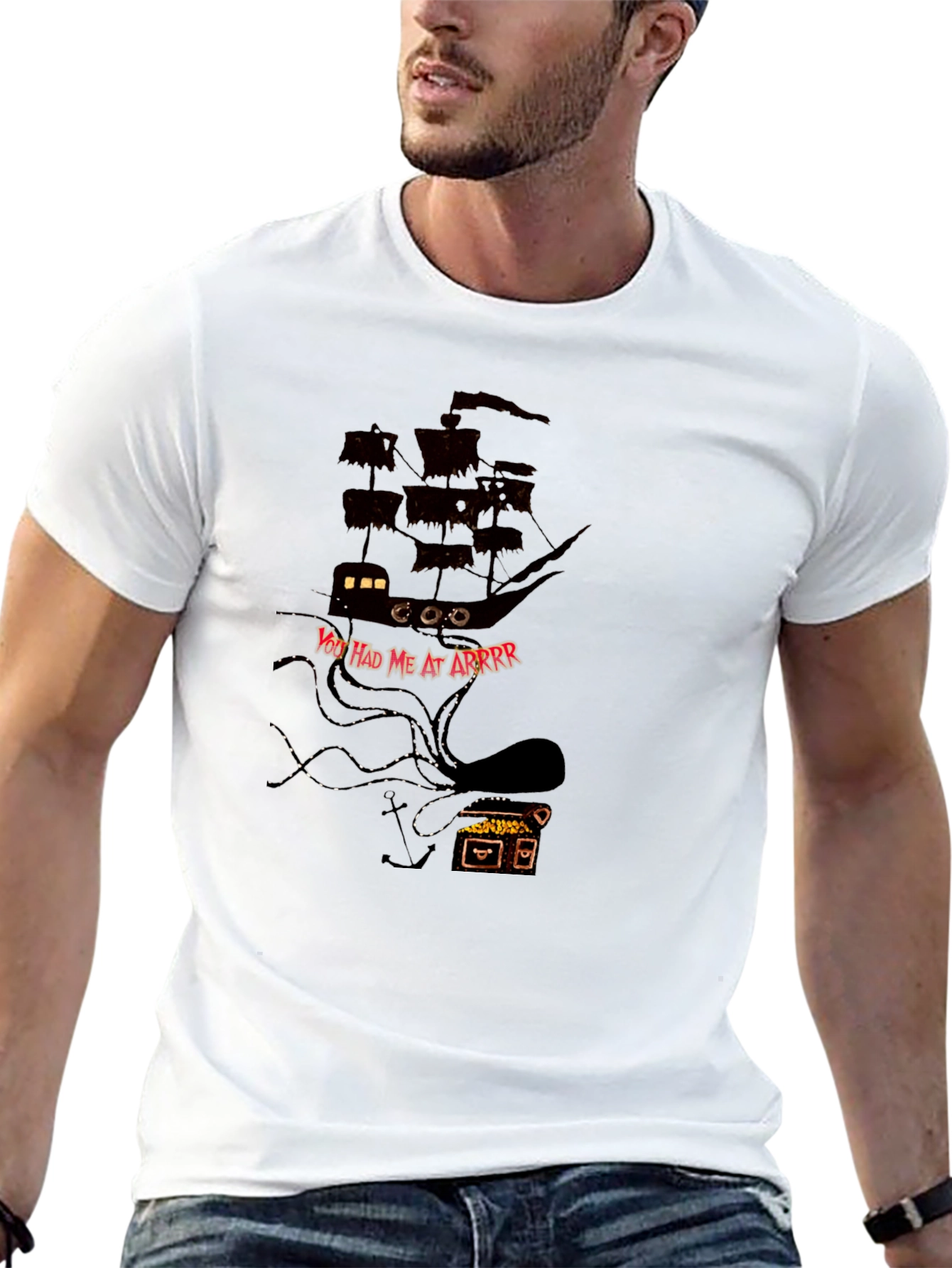 Pirate Ship Kraken T-Shirt - Black