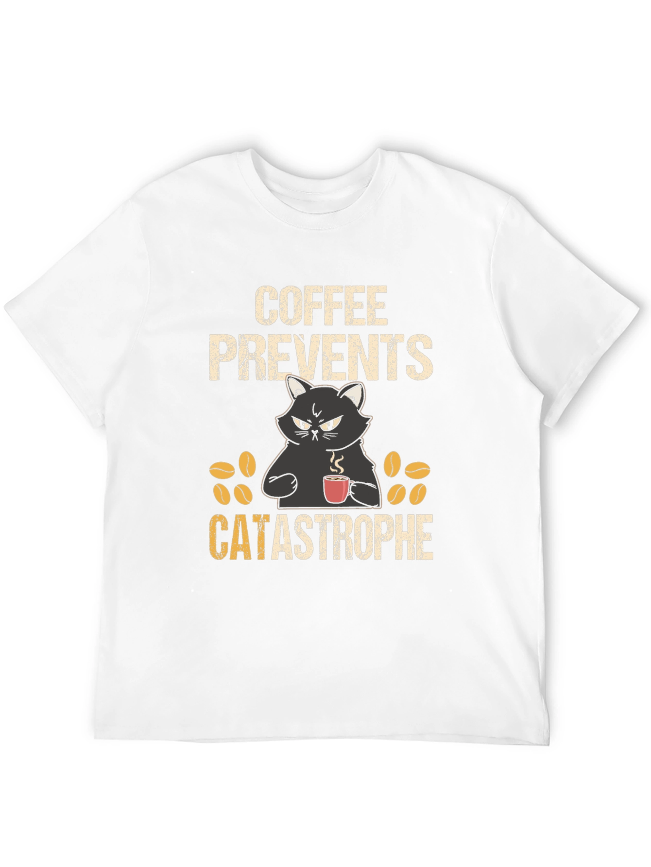 Coffee Prevents Catastrophe T-Shirt - Funny Cat Tee