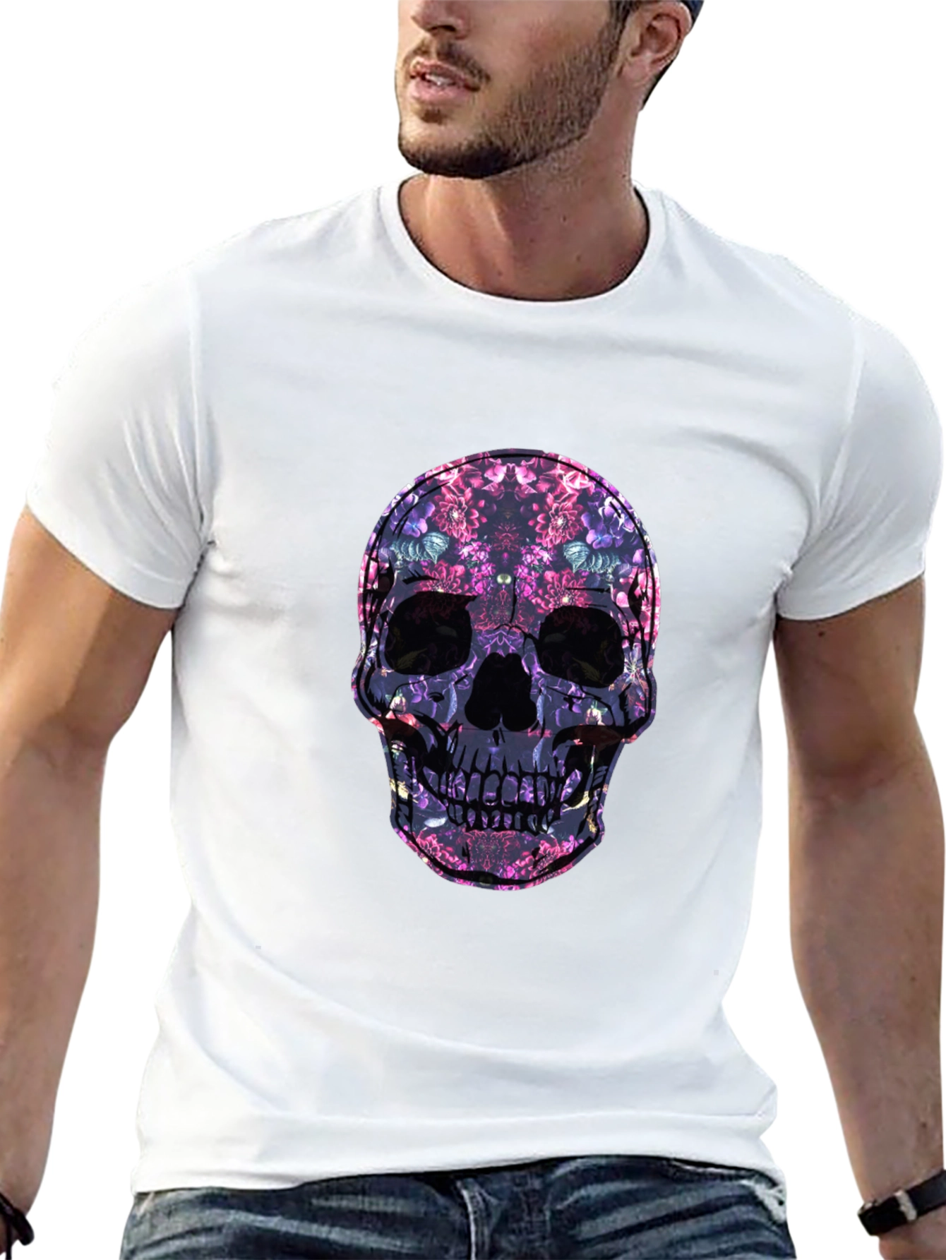 Floral Skull Graphic Print Tee