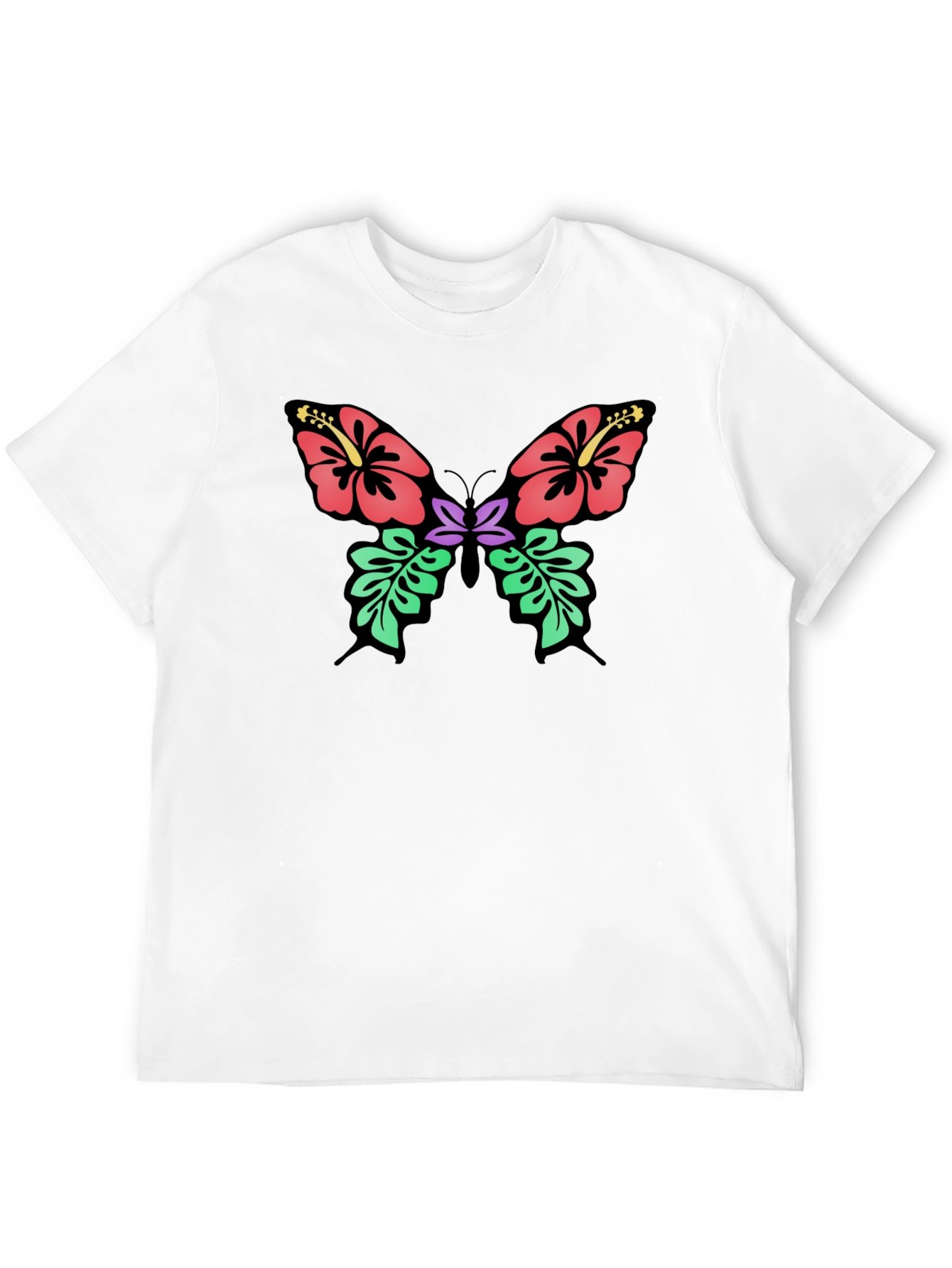 Floral Butterfly Graphic T-Shirt - Black