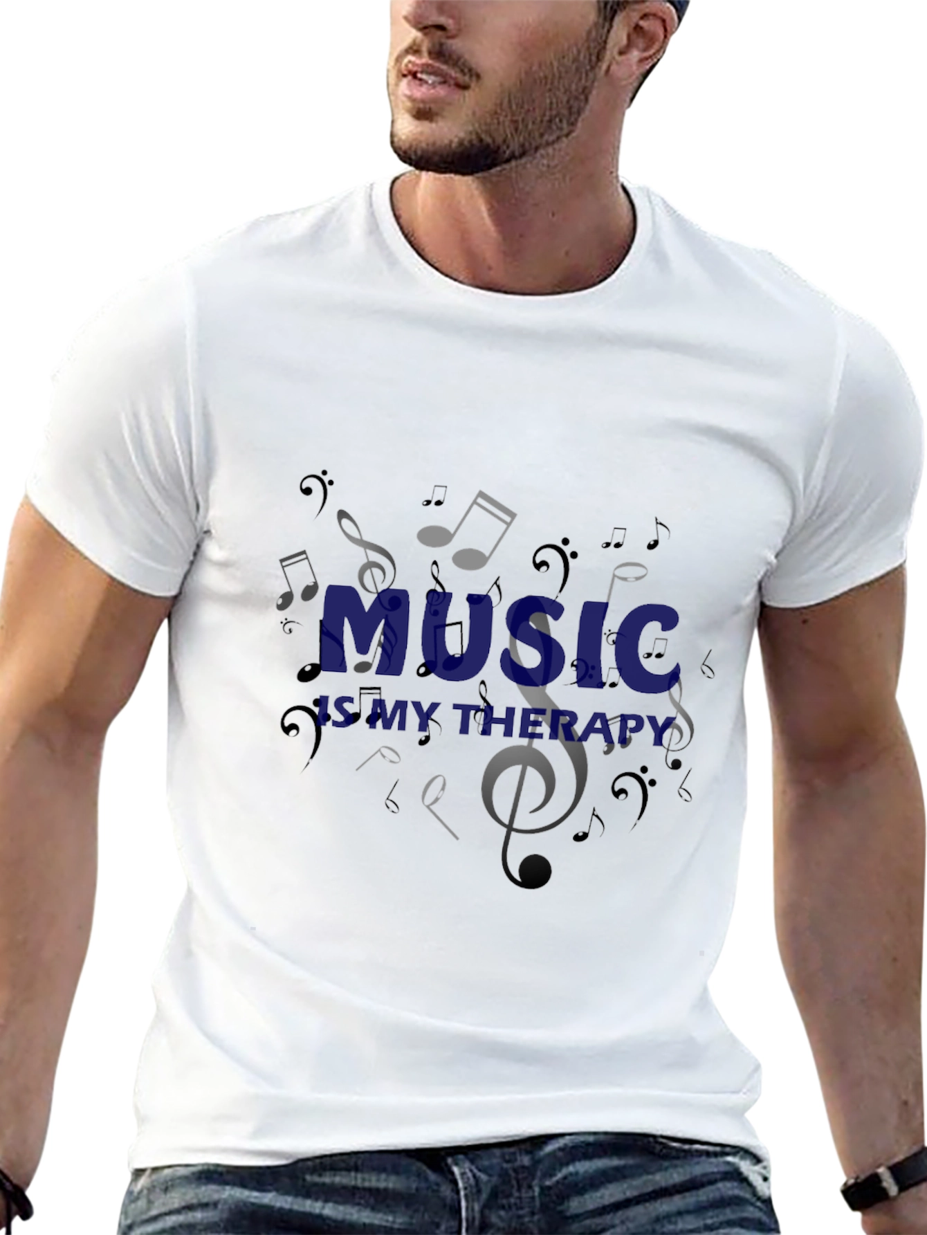 Music is My Therapy Black Graphic T-Shirt