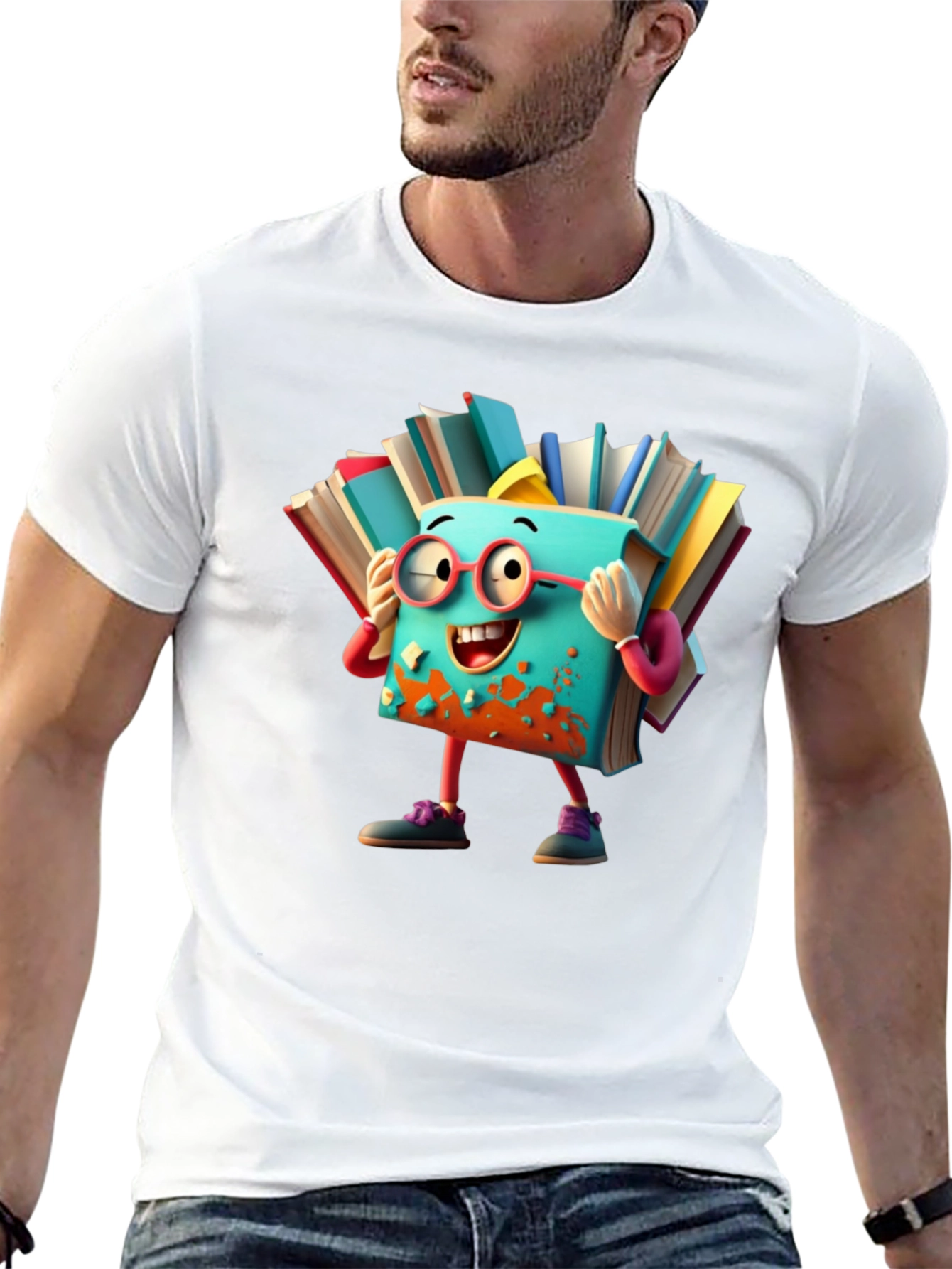 Whimsical Book Character T-Shirt - Black