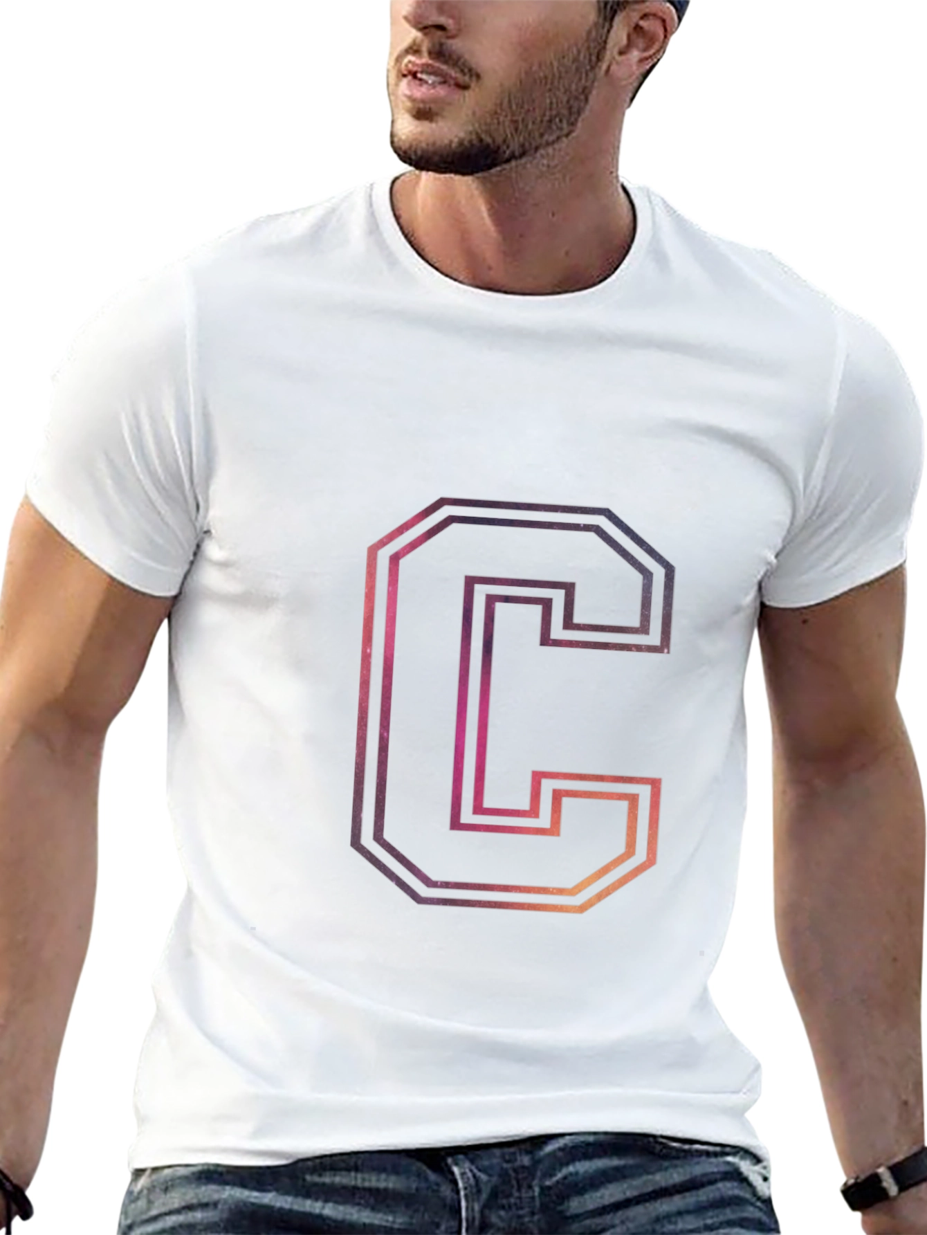 Letter C Galaxy Graphic Black T-Shirt