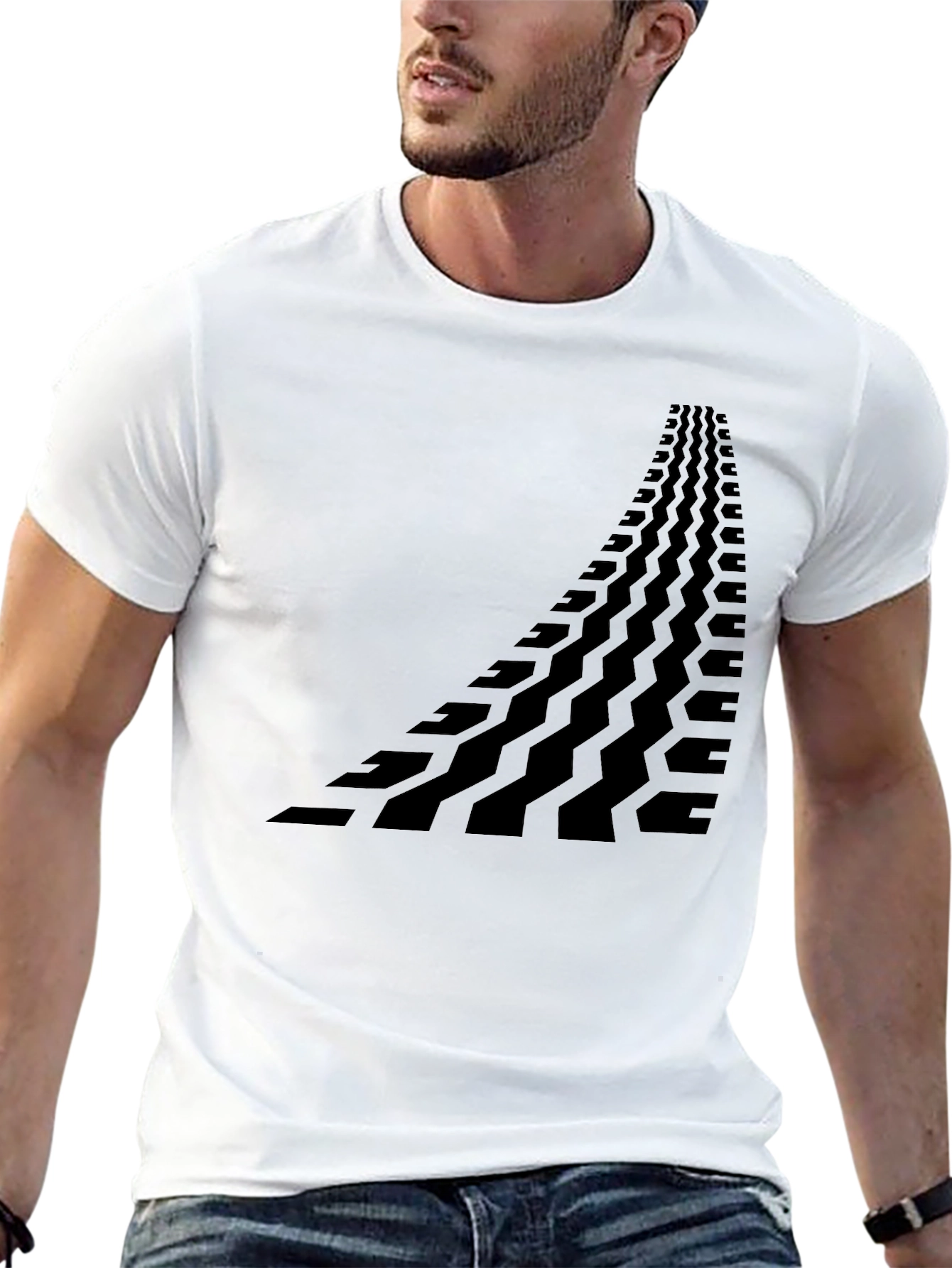 Black Tire Track Graphic Tee - Unique Design