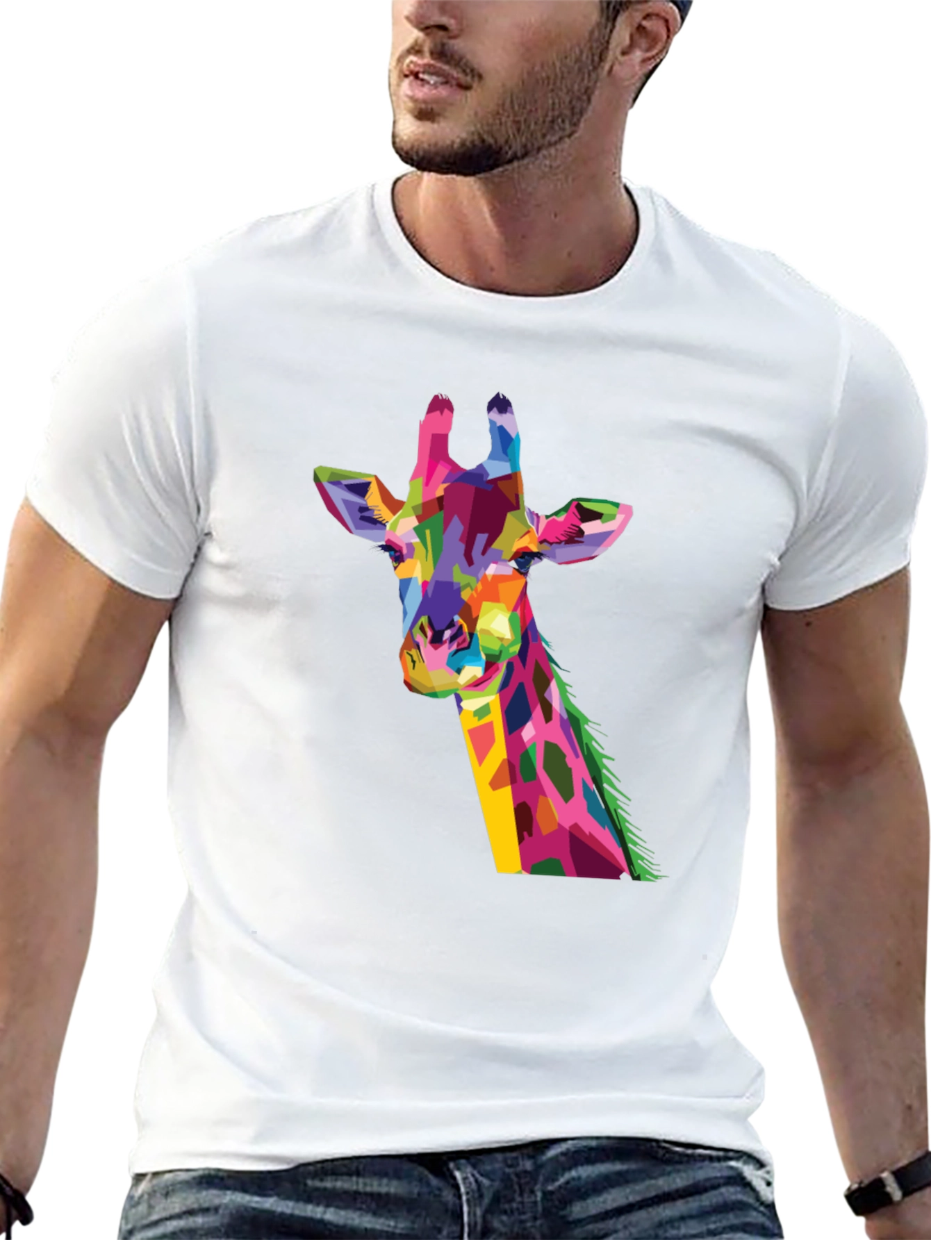 Abstract Giraffe Graphic Print Black T-Shirt