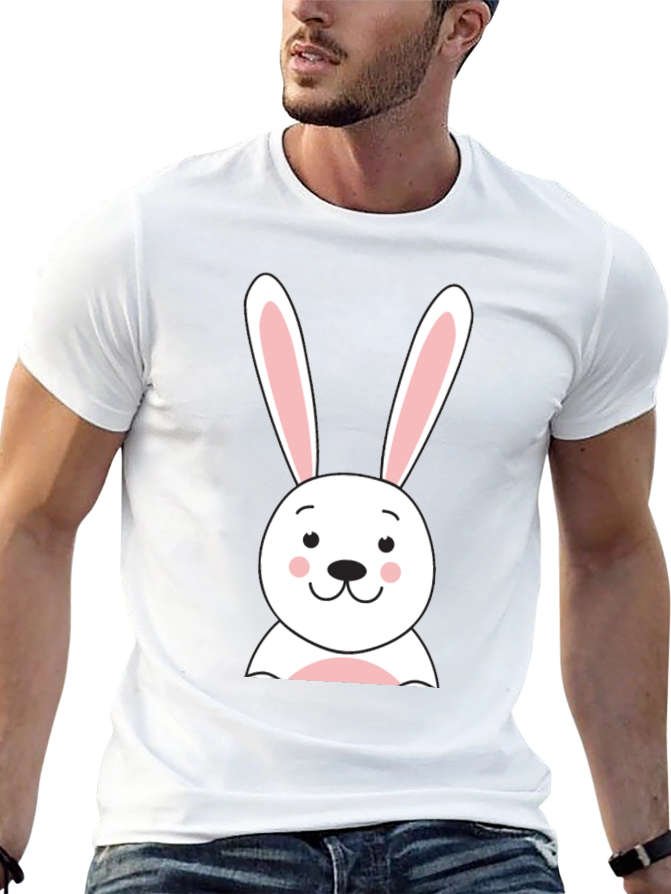 Cute Bunny Graphic Tee - Black Cotton T-Shirt