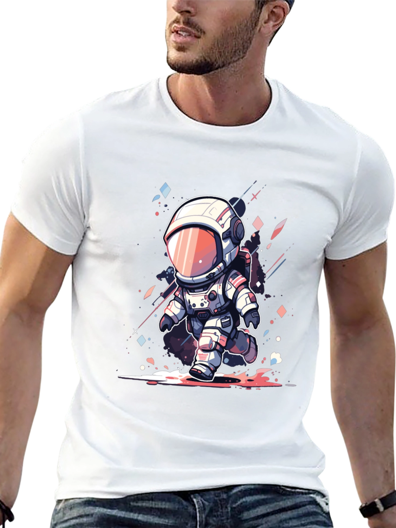 Cartoon Astronaut Black T-Shirt