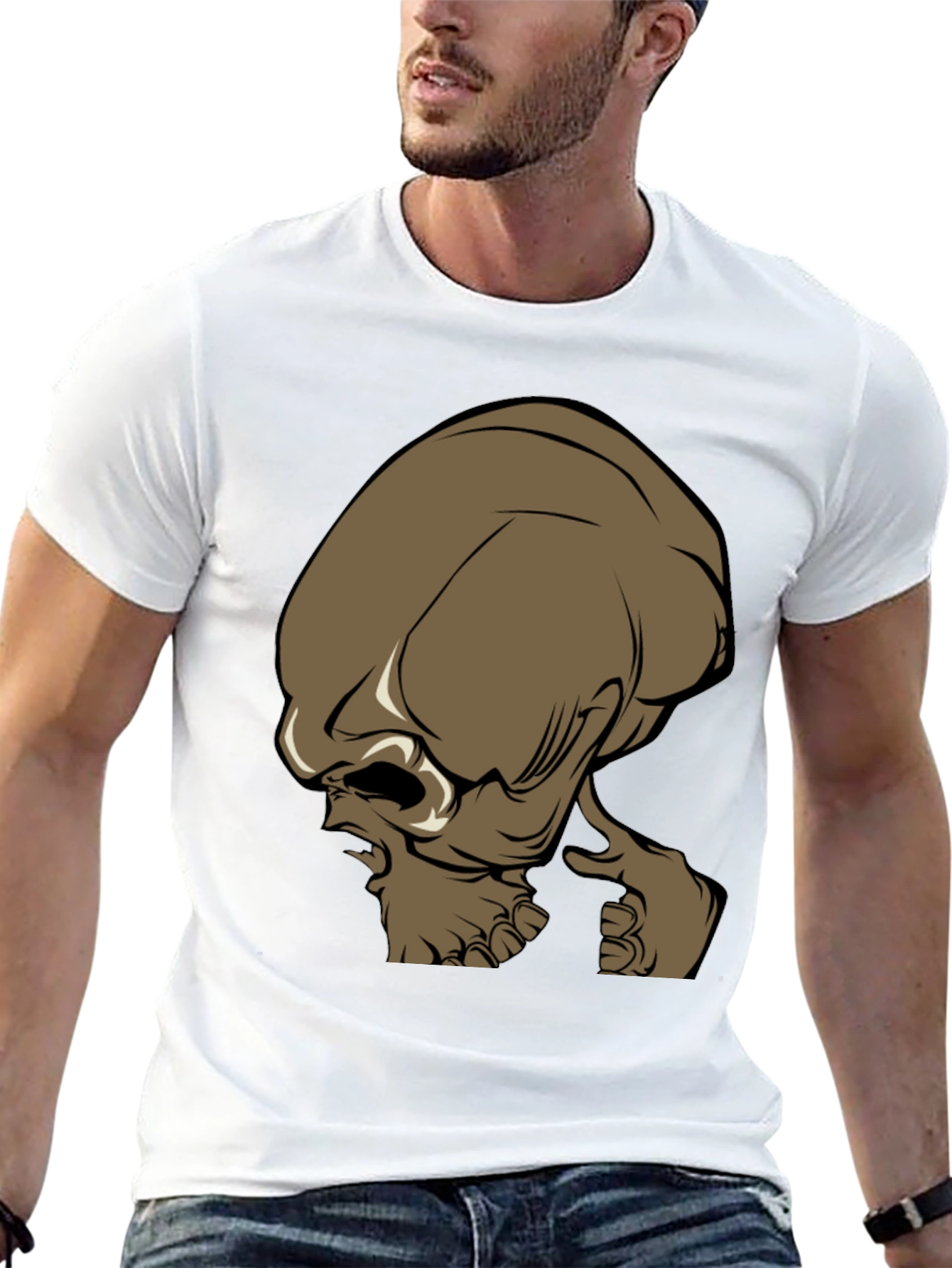Brown Alien Head Graphic Tee - Mens Black T-Shirt