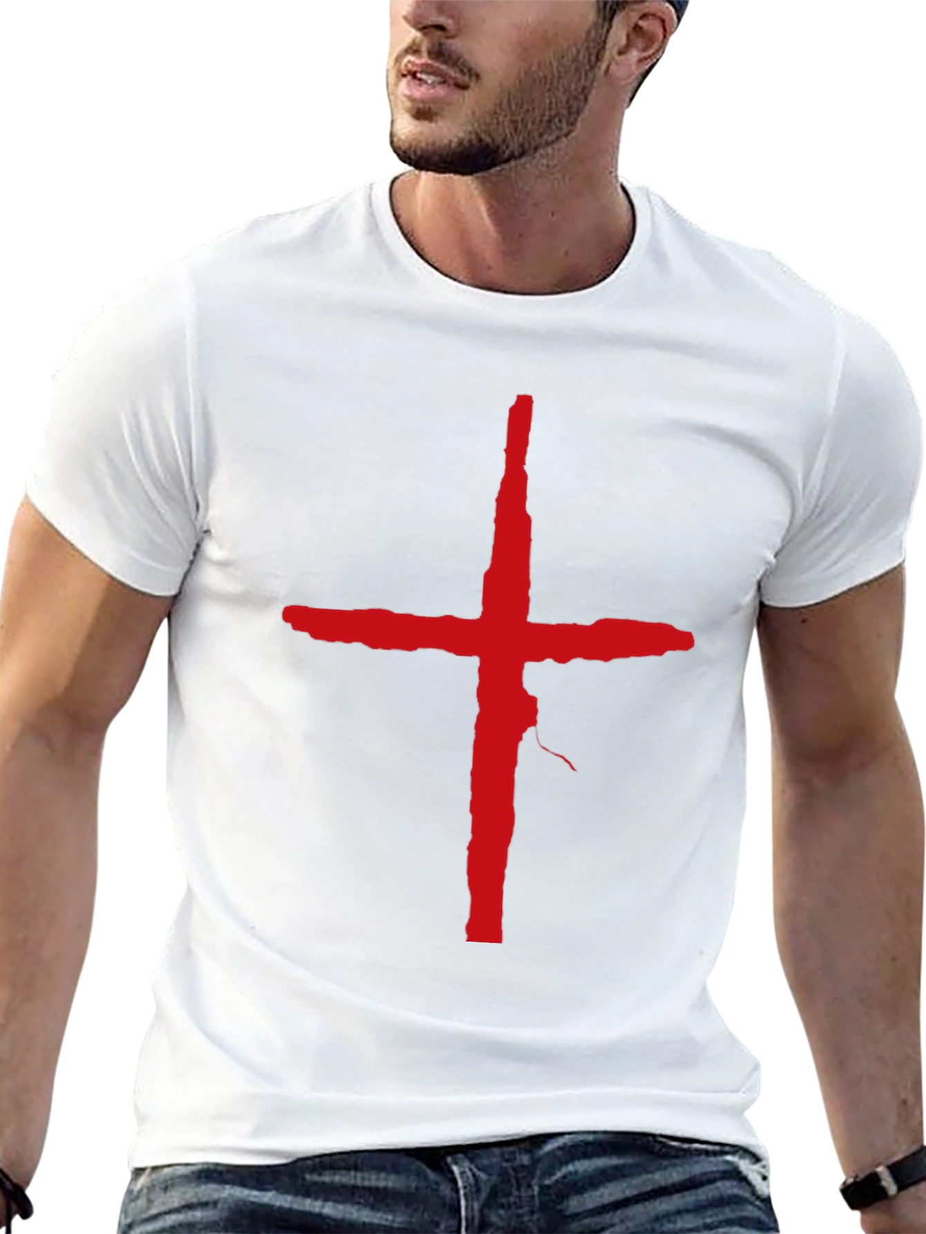 Bold Red Cross Graphic T-Shirt - Modern Casual Wear