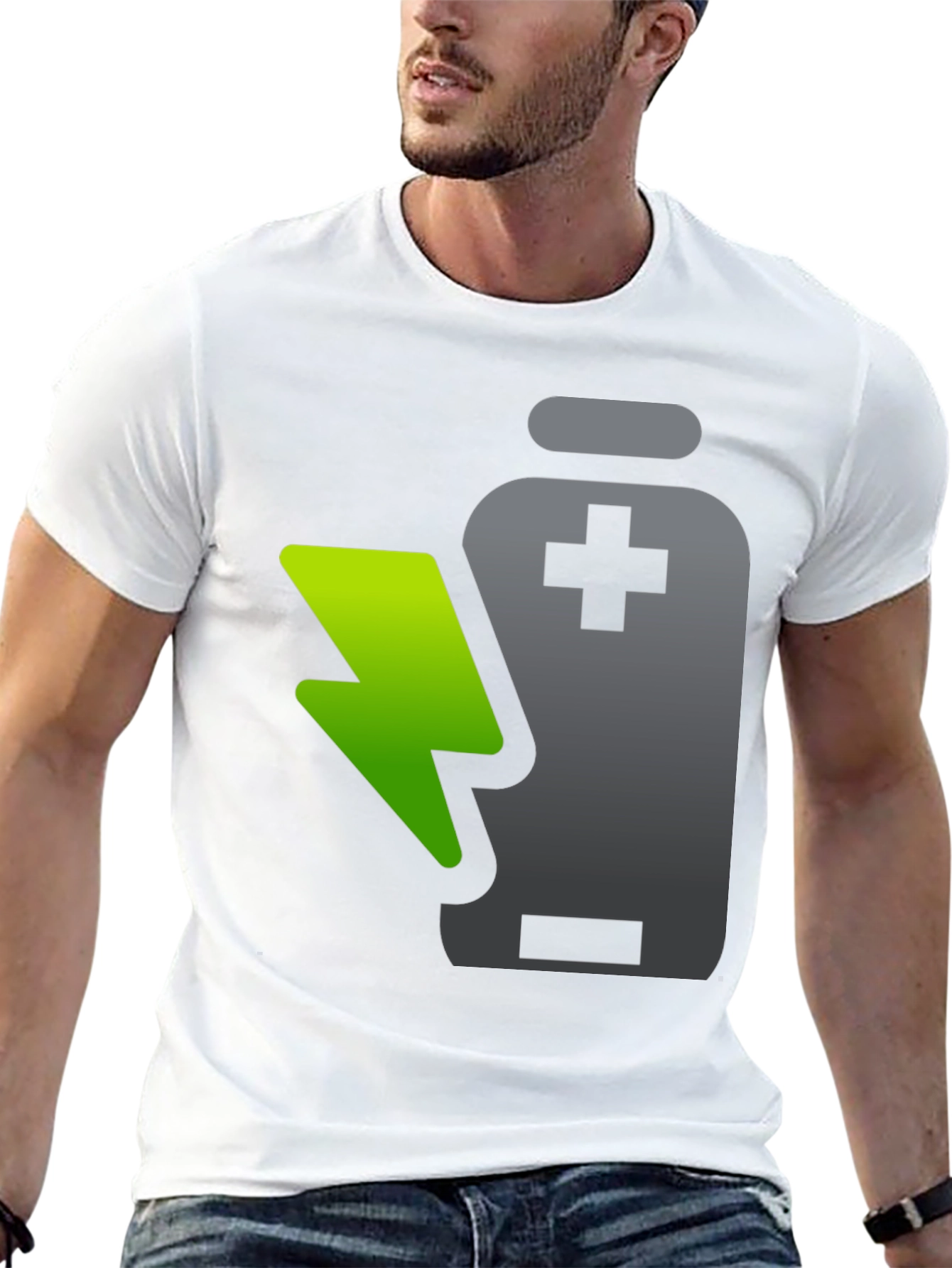Charged Up T-Shirt: Battery and Lightning Design