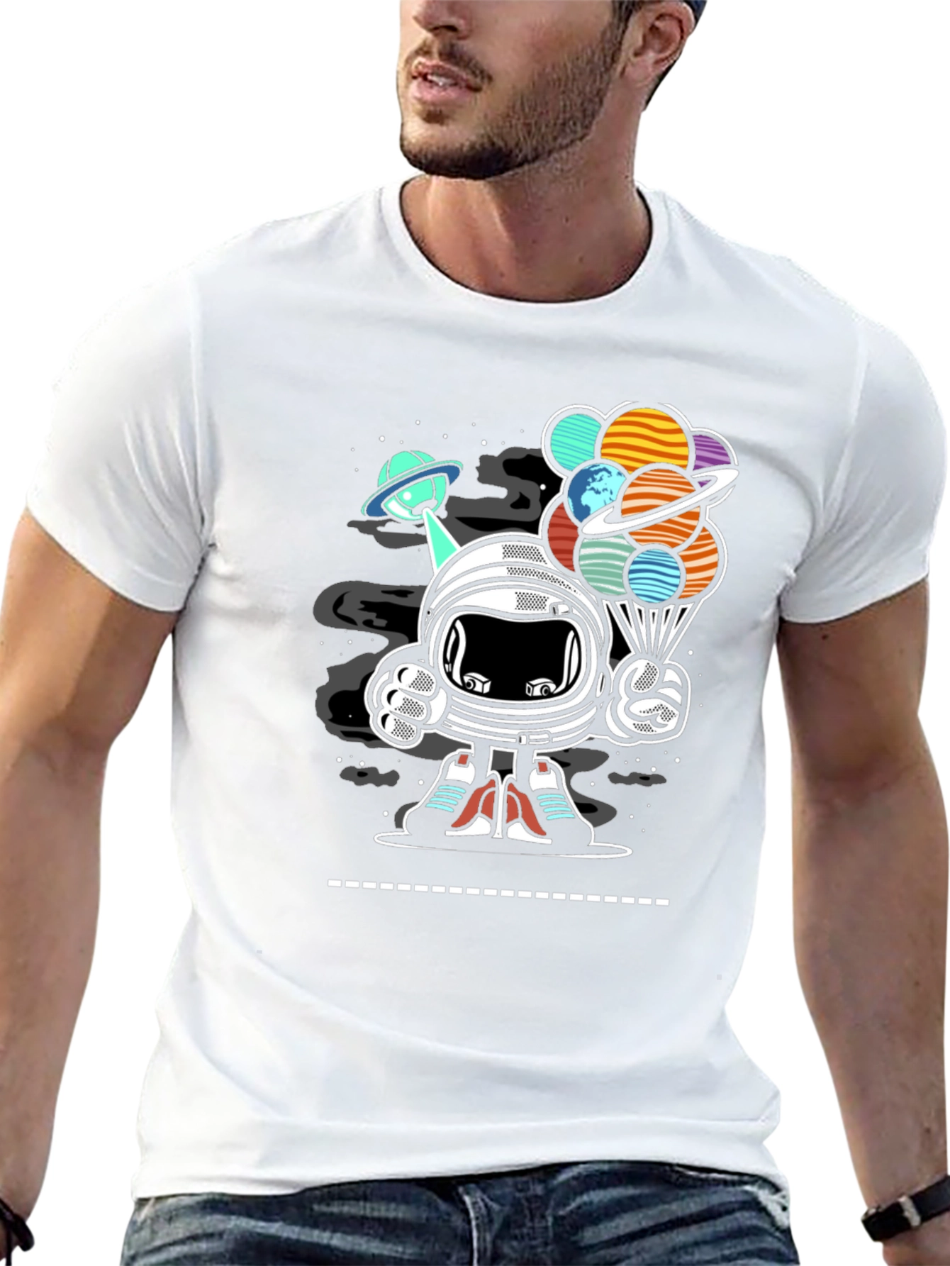 Astronaut Planet Balloons Graphic T-Shirt