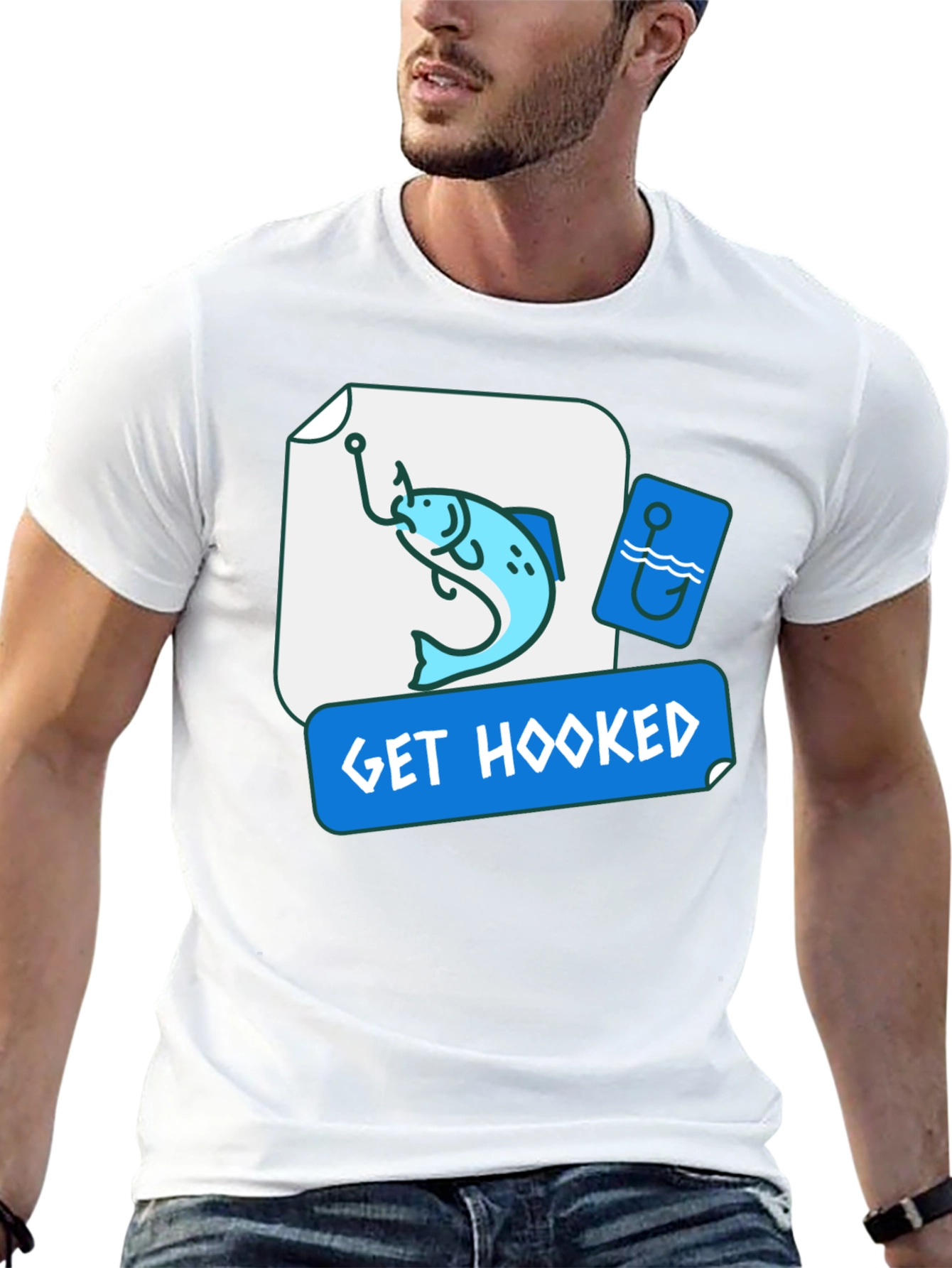 Get Hooked Fishing T-Shirt - Black Graphic Tee
