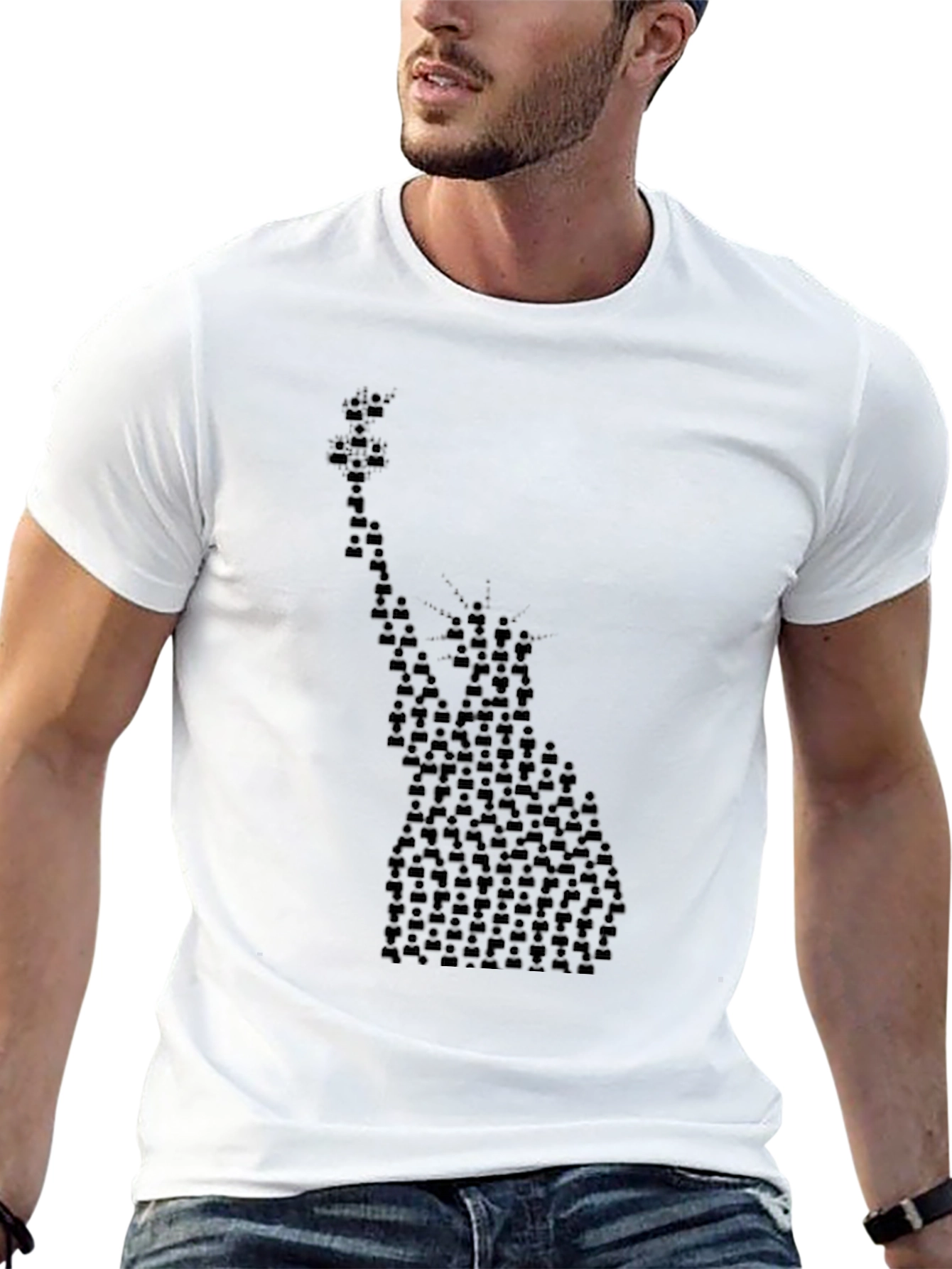 Statue of Liberty Crowd Graphic Black T-Shirt
