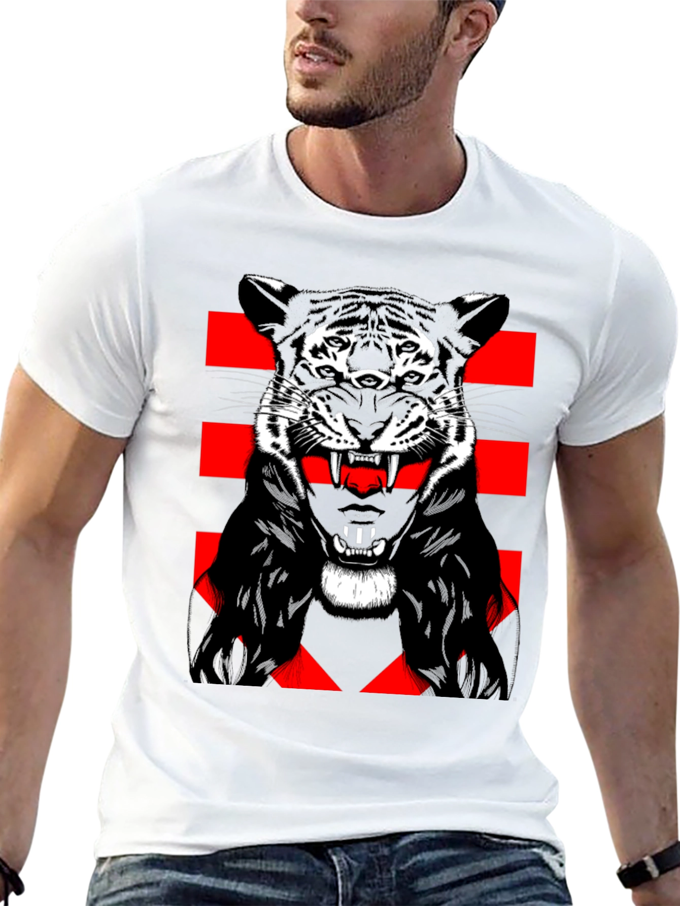 Tiger Graphic Print Mens Black T-Shirt